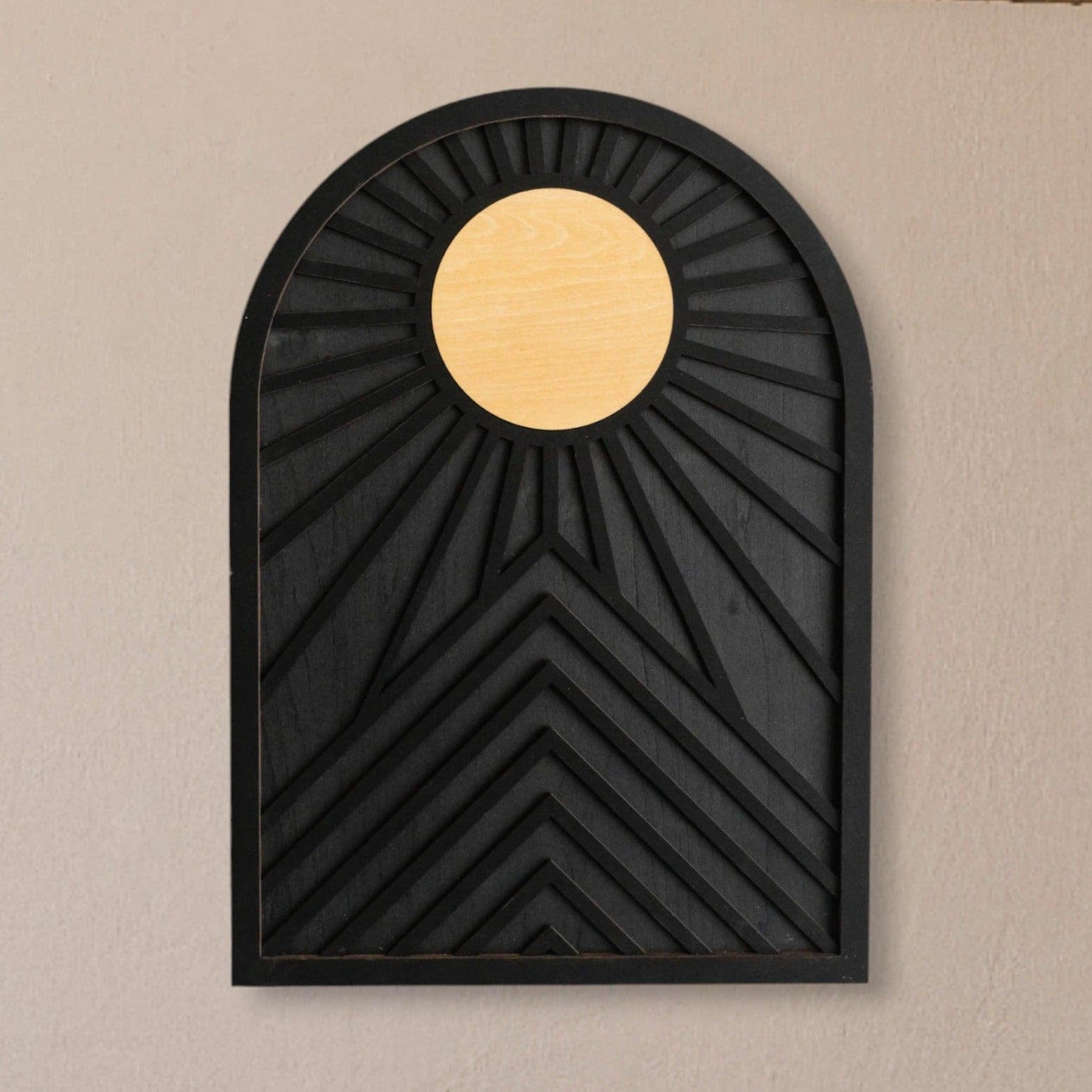 Himmlische Sonne und Mond Holzwandkunst für böhmische Wohnzimmerdekoration