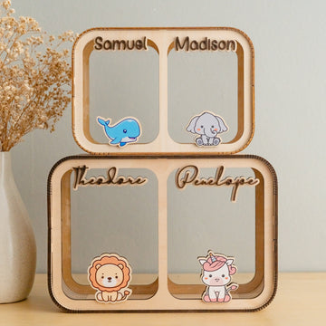 Double Name Wooden Piggy Bank for Kids or Gift Use