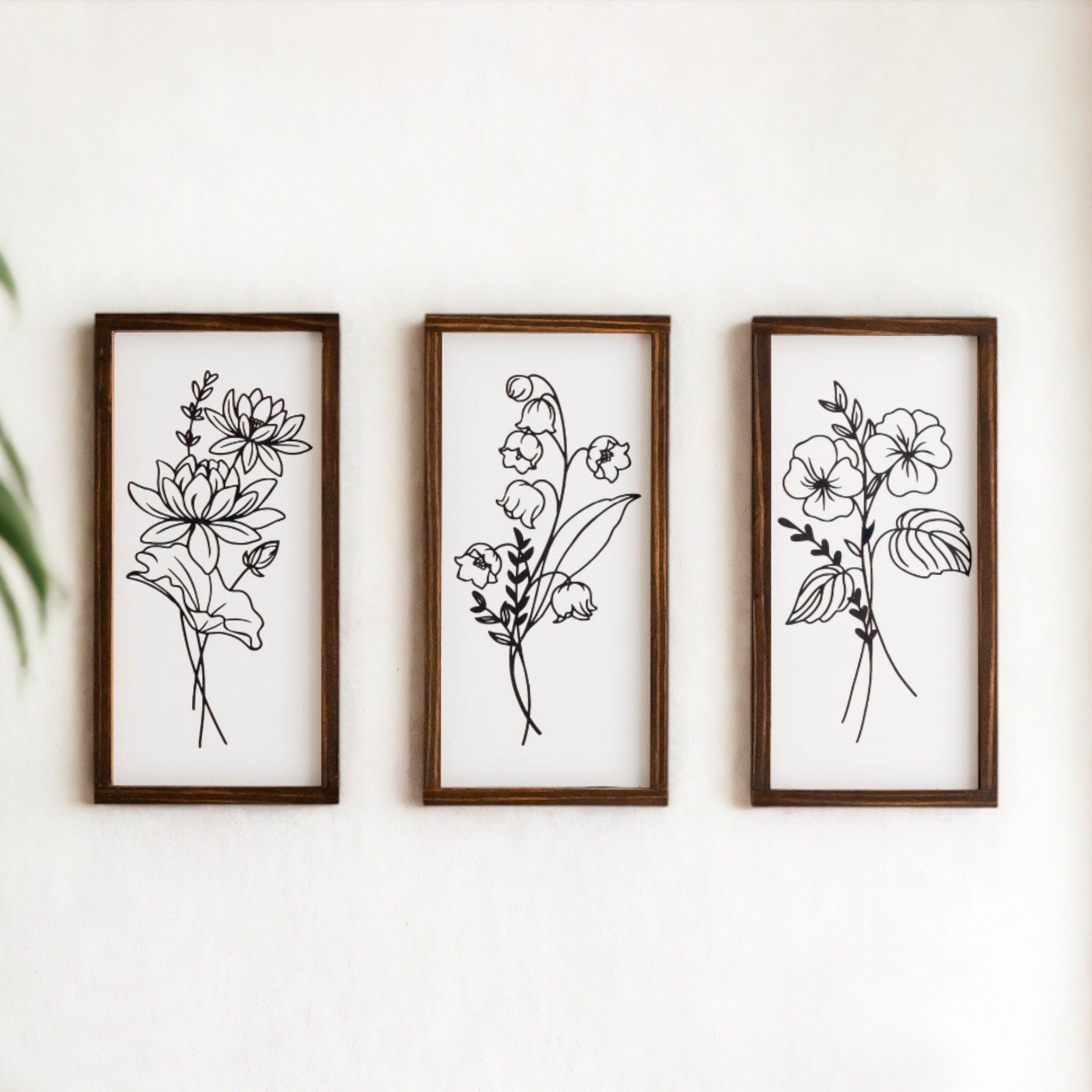 Elevate Your Space with our Trio of Floral Wood Signs for Boho and Contemporary Wall Décor