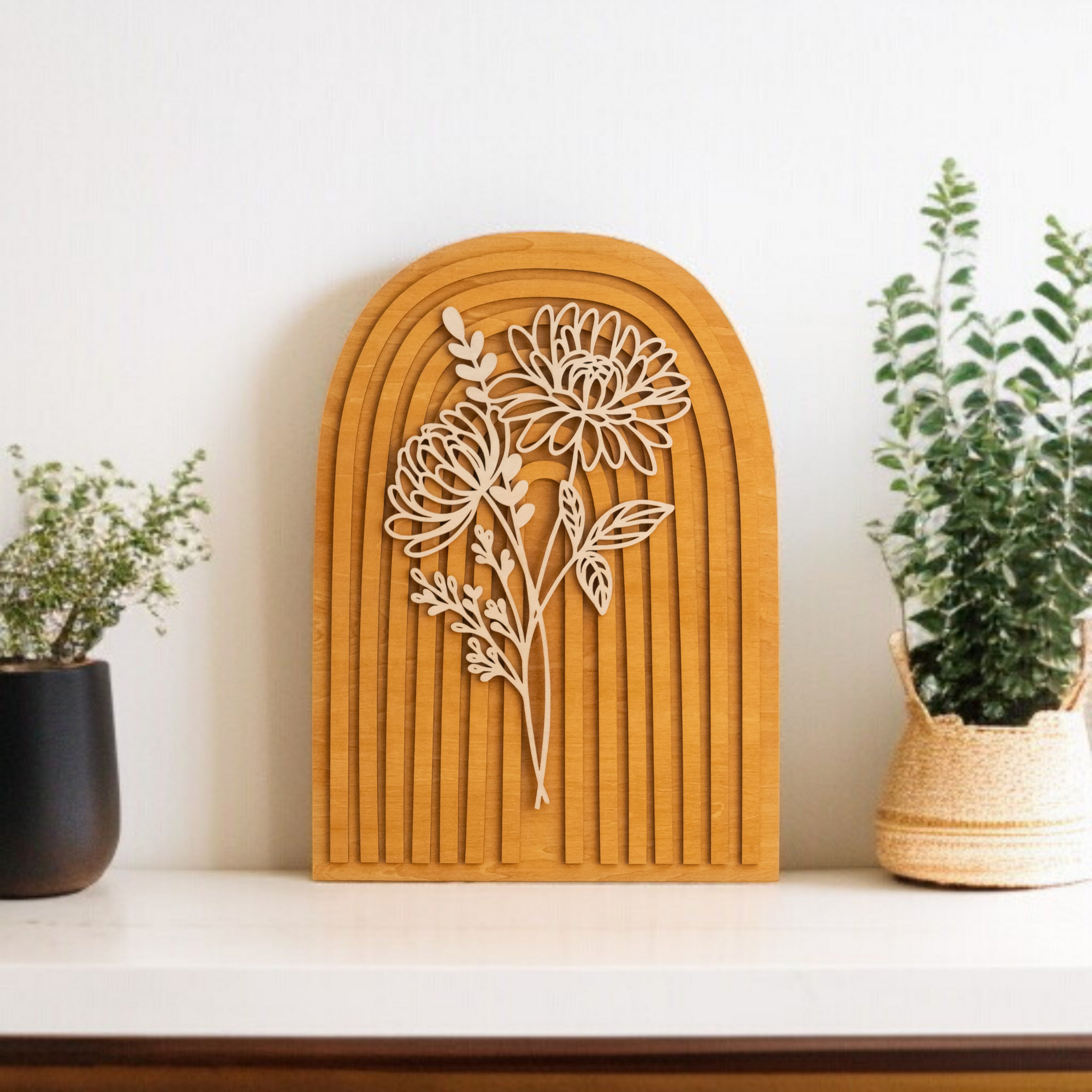 Personalized Birth Flower Wooden Sign for Boho Home Decor