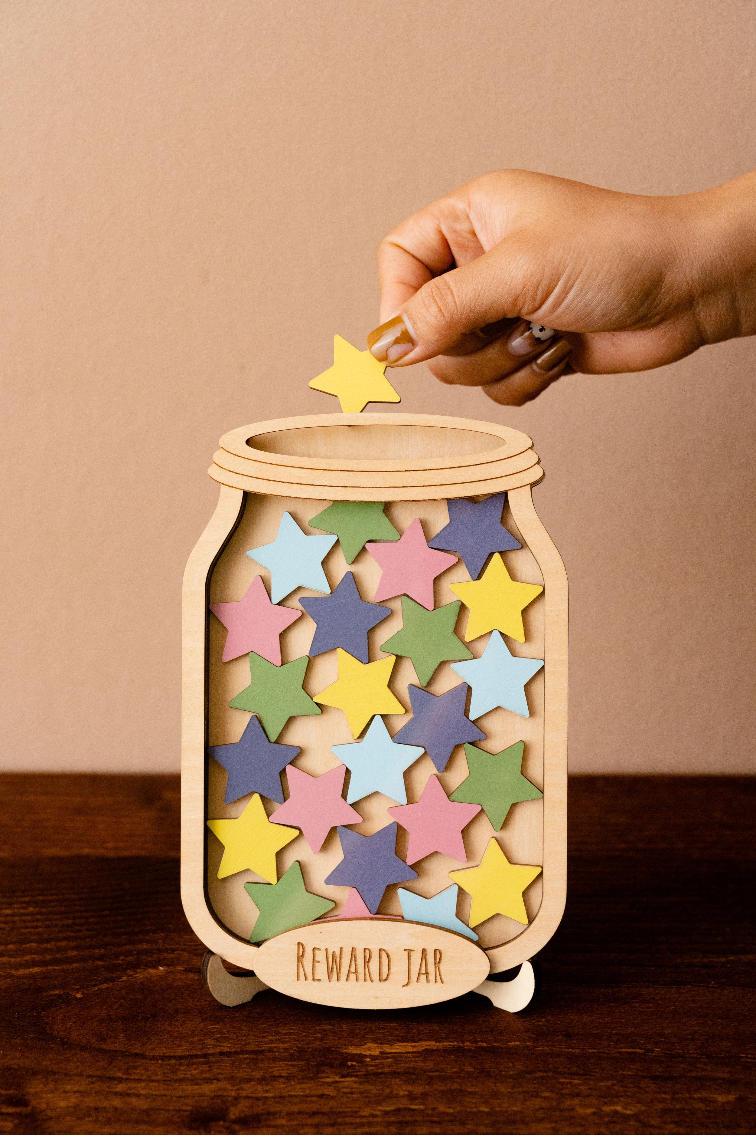 Wooden Reward Jar For Encouraging Positive Behavior In Kids