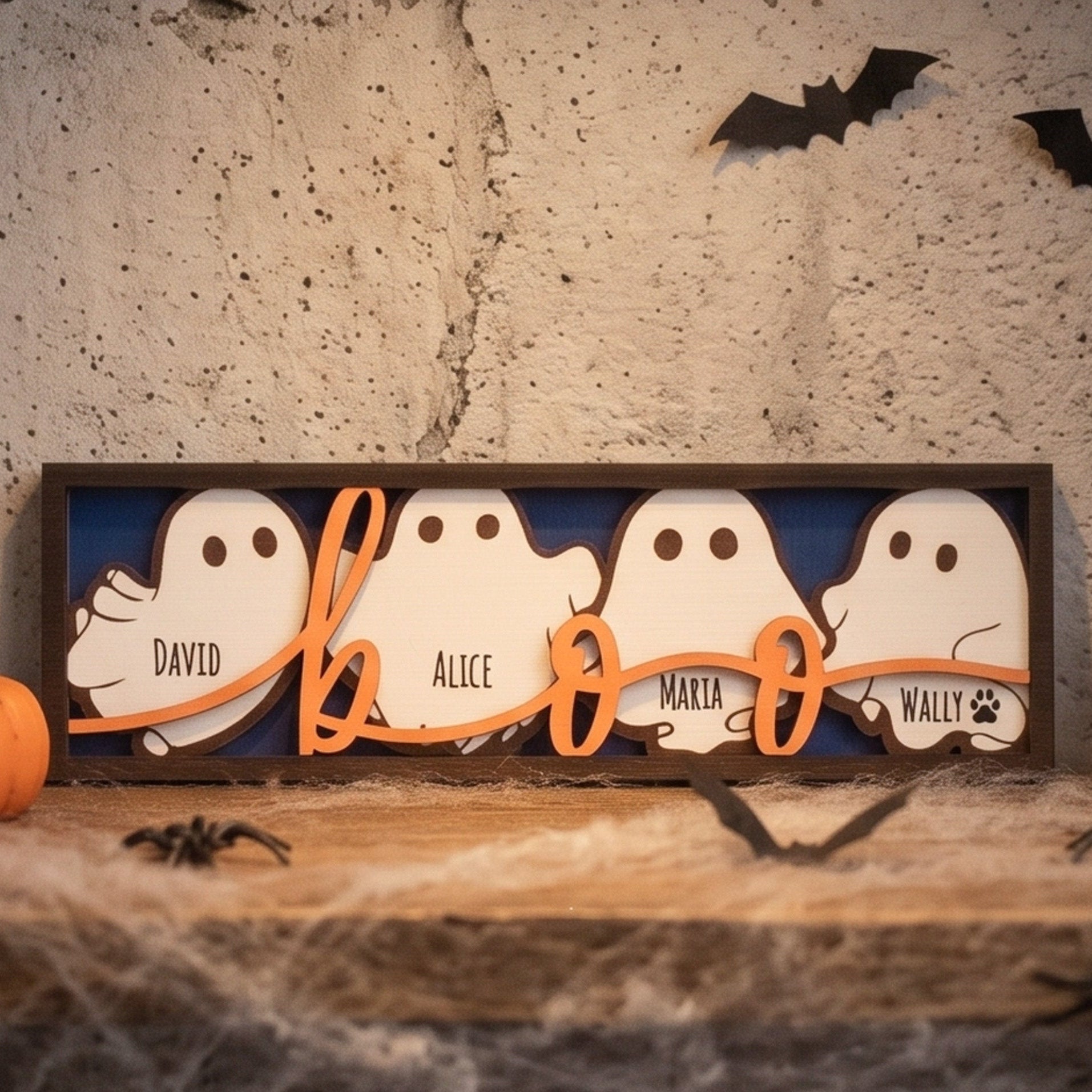 Personalized Ghost Family Name Sign Wood for Halloween Home B37