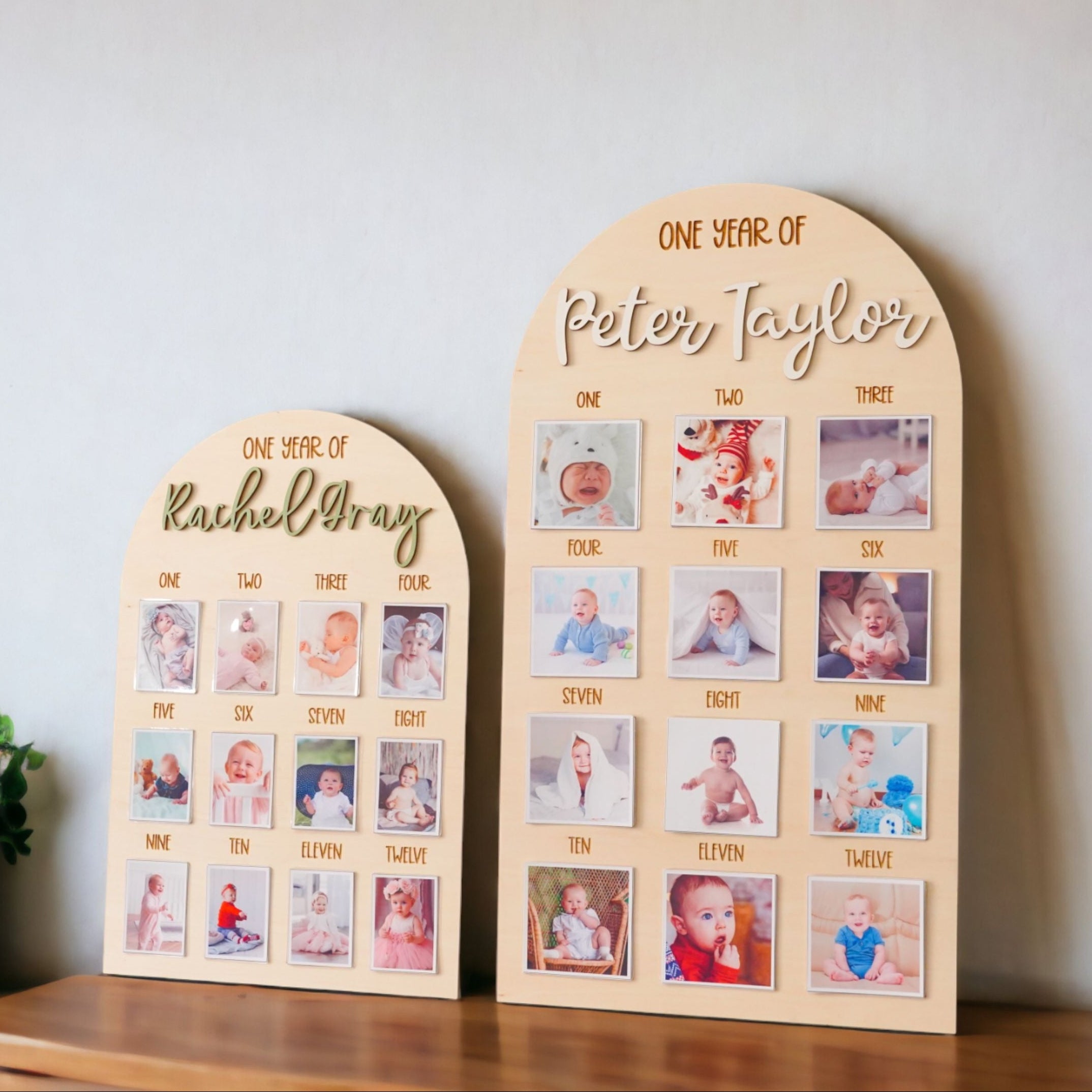 Personalized First Year Photo Board Natural Wood for Baby Milestone Photo Board and Nursery Wall Photo Display Round G23