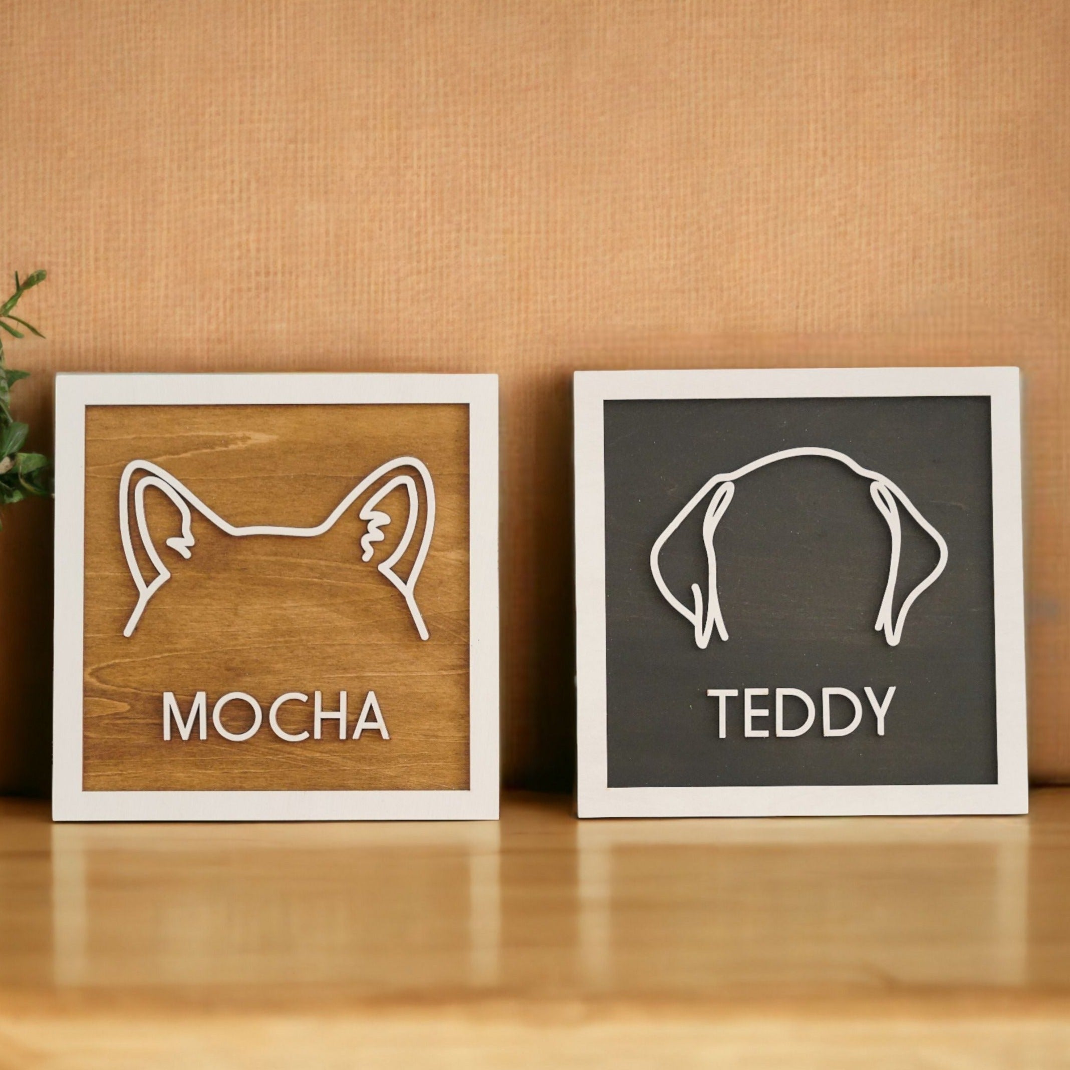 Framed Pet Memorial Drawing of Dog Ears for Rustic Boho Decor