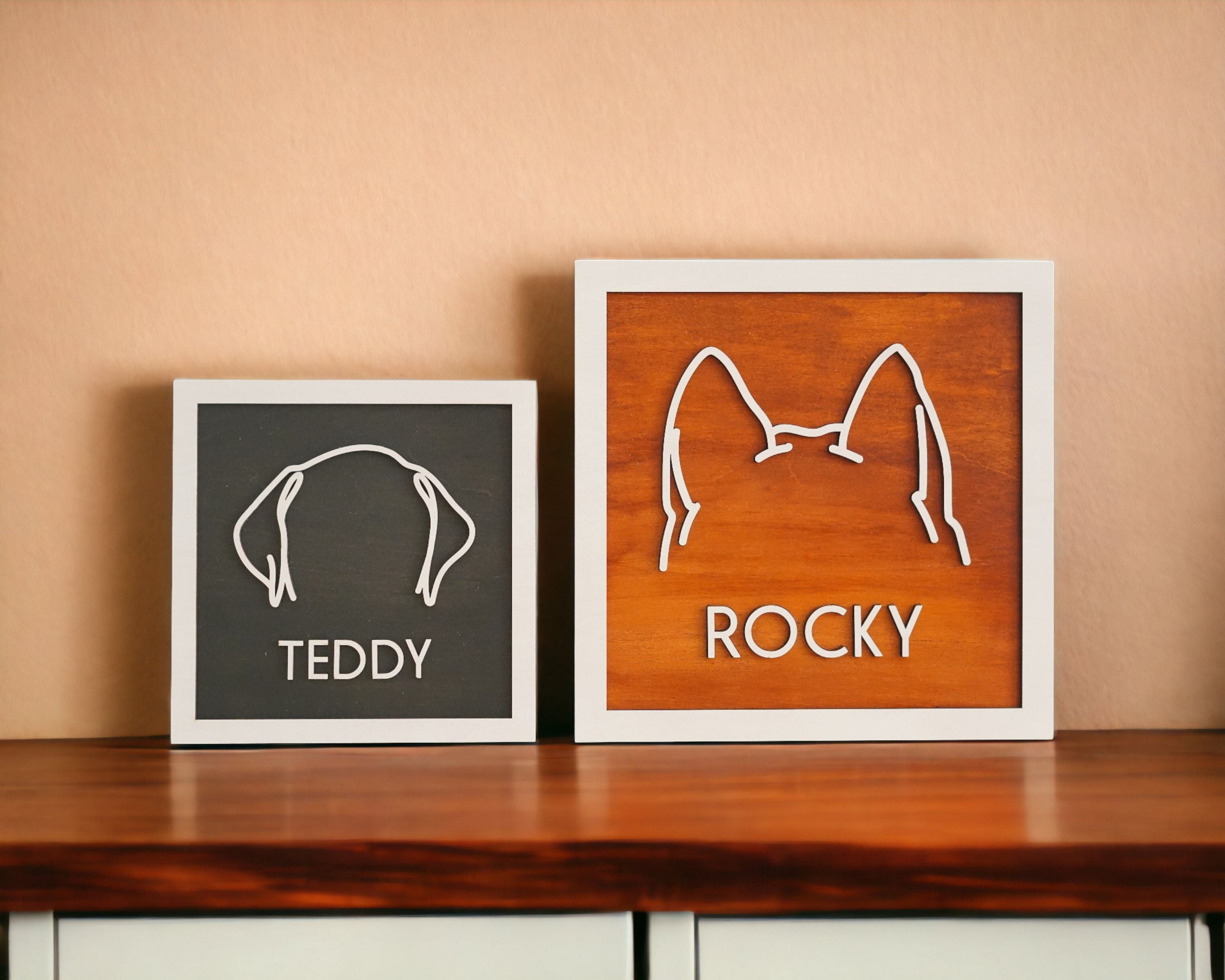 Dog Ear Framed Art wooden sign for pet memorial decor E11