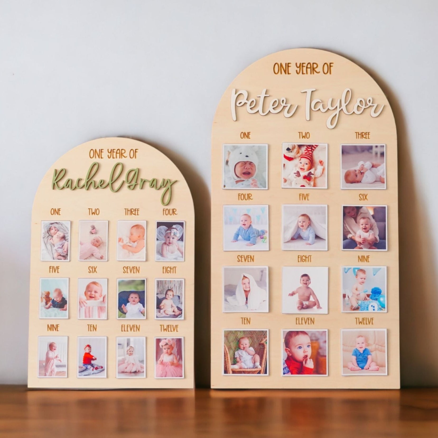 Personalized First Year Photo Board Natural Wood for Baby Milestone Photo Board and Nursery Wall Photo Display Round G23
