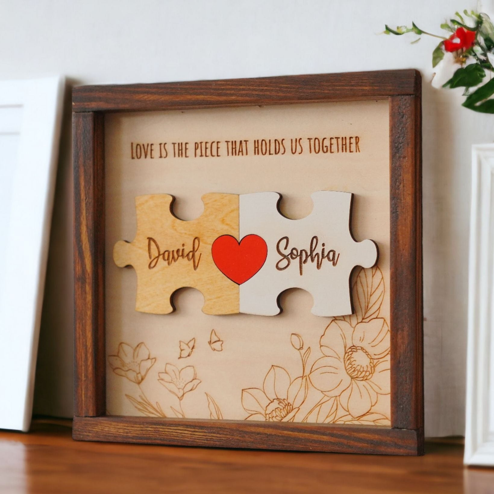 Couple Puzzle Wooden Sign Gift Wood Romantic Gift for Couples and Rustic Wooden Couple Sign E06