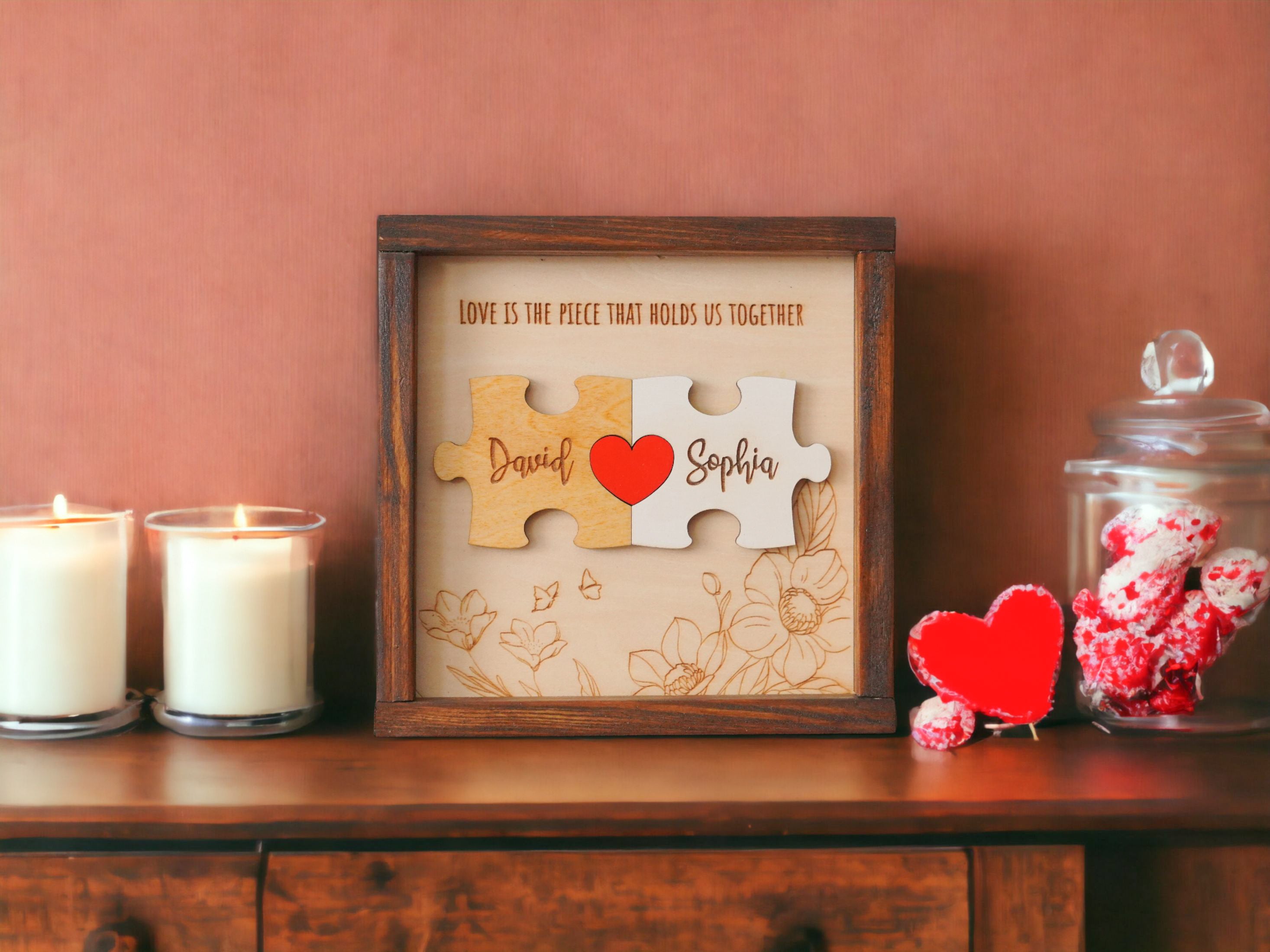 Couple Puzzle Wooden Sign Gift Wood Couple Anniversary Gift and Rustic Puzzle Couple Sign E06