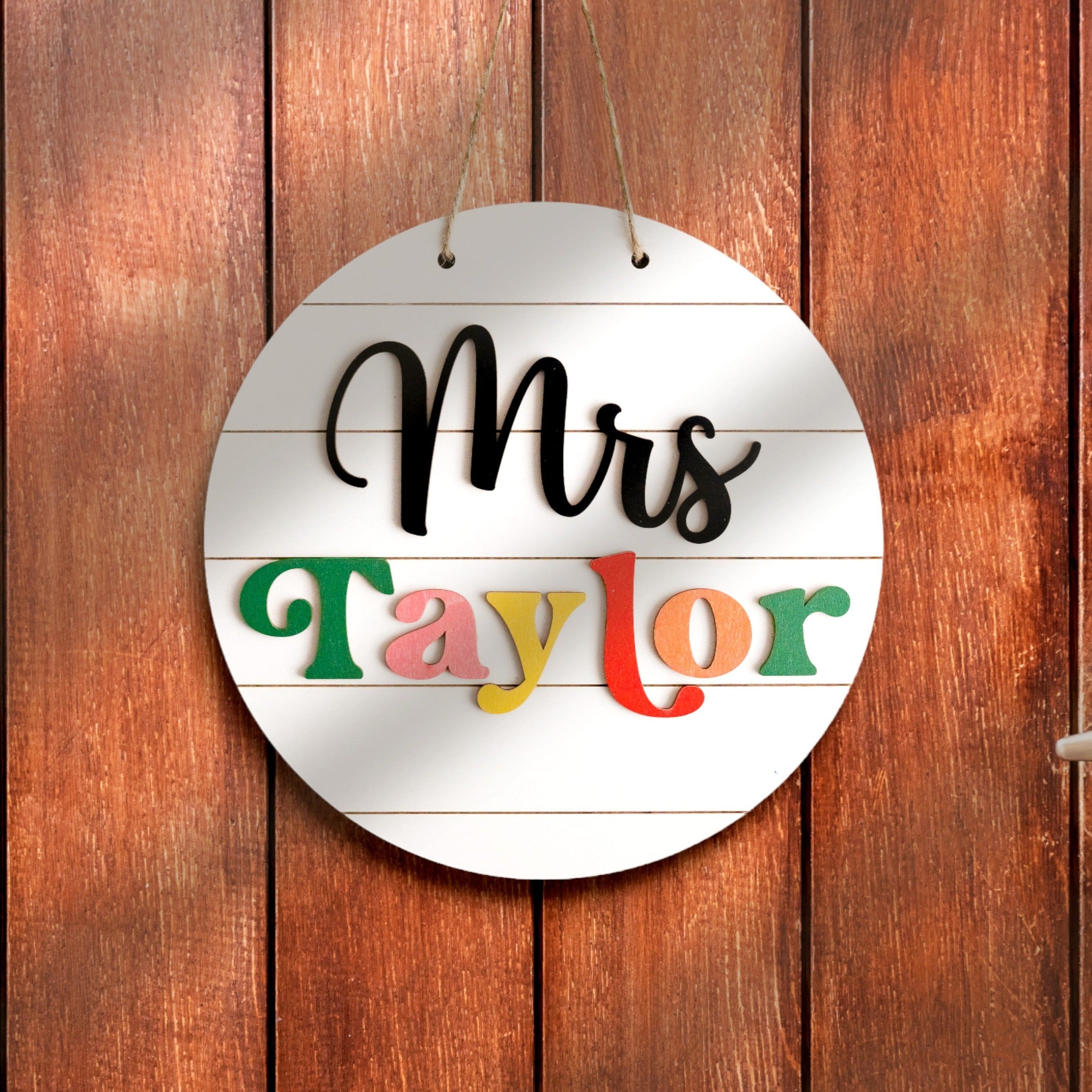 Personalized Wooden Teacher's Name Hanging Sign for Boho, Rustic, and Minimalist Decor