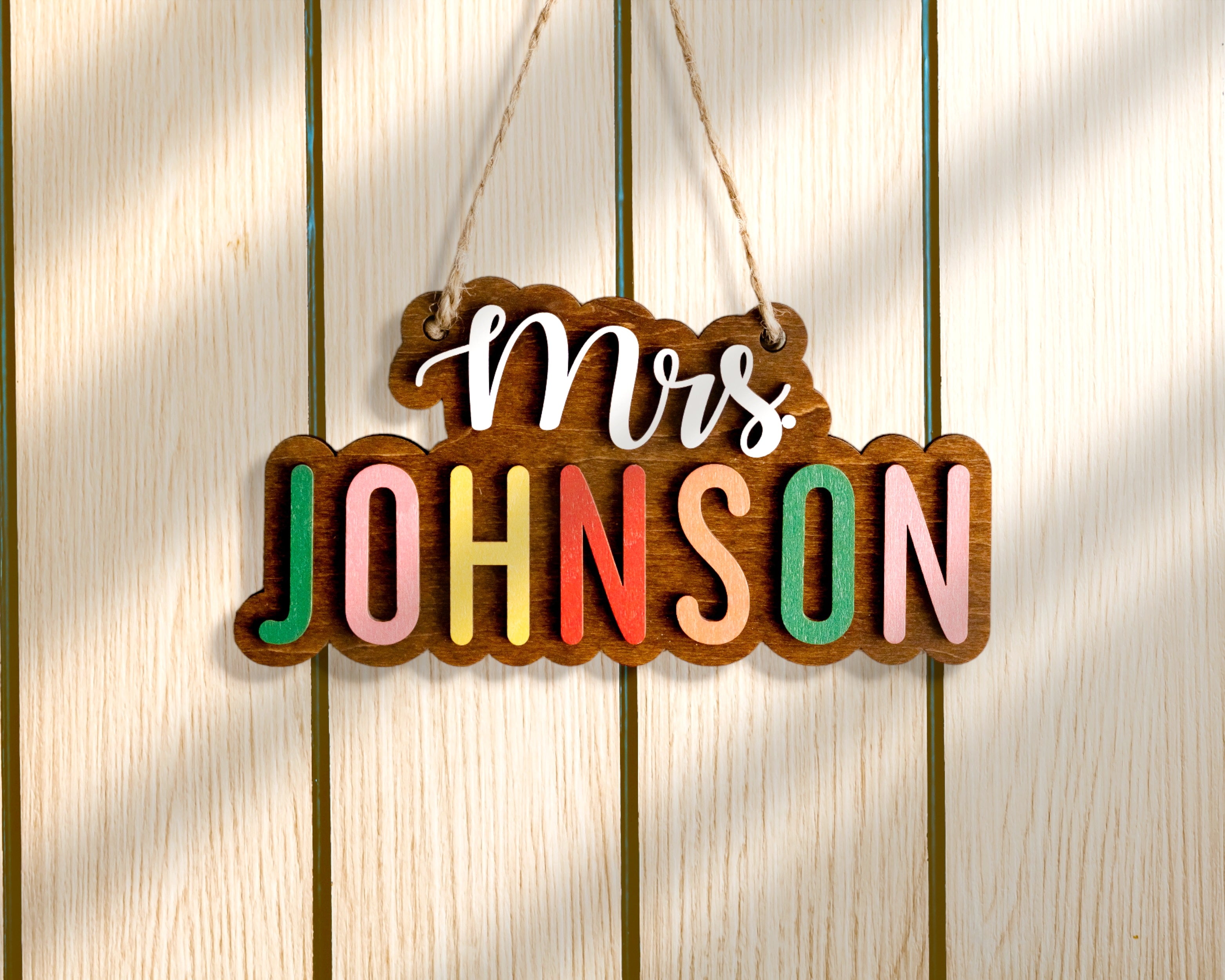 Handcrafted Wooden Teacher's Name Plate For Boho Rustic Wall Decor J91