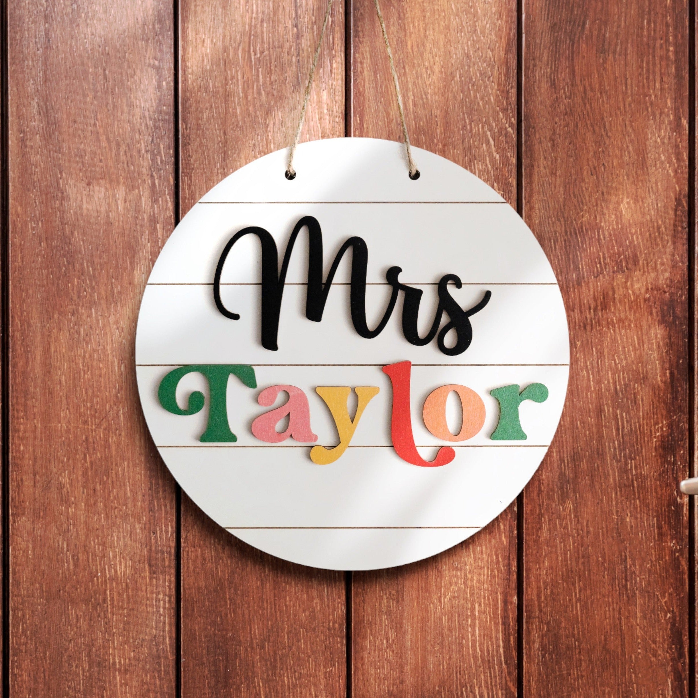 Personalized Wooden Teacher's Name Hanging Sign for Boho, Rustic, and Minimalist Decor