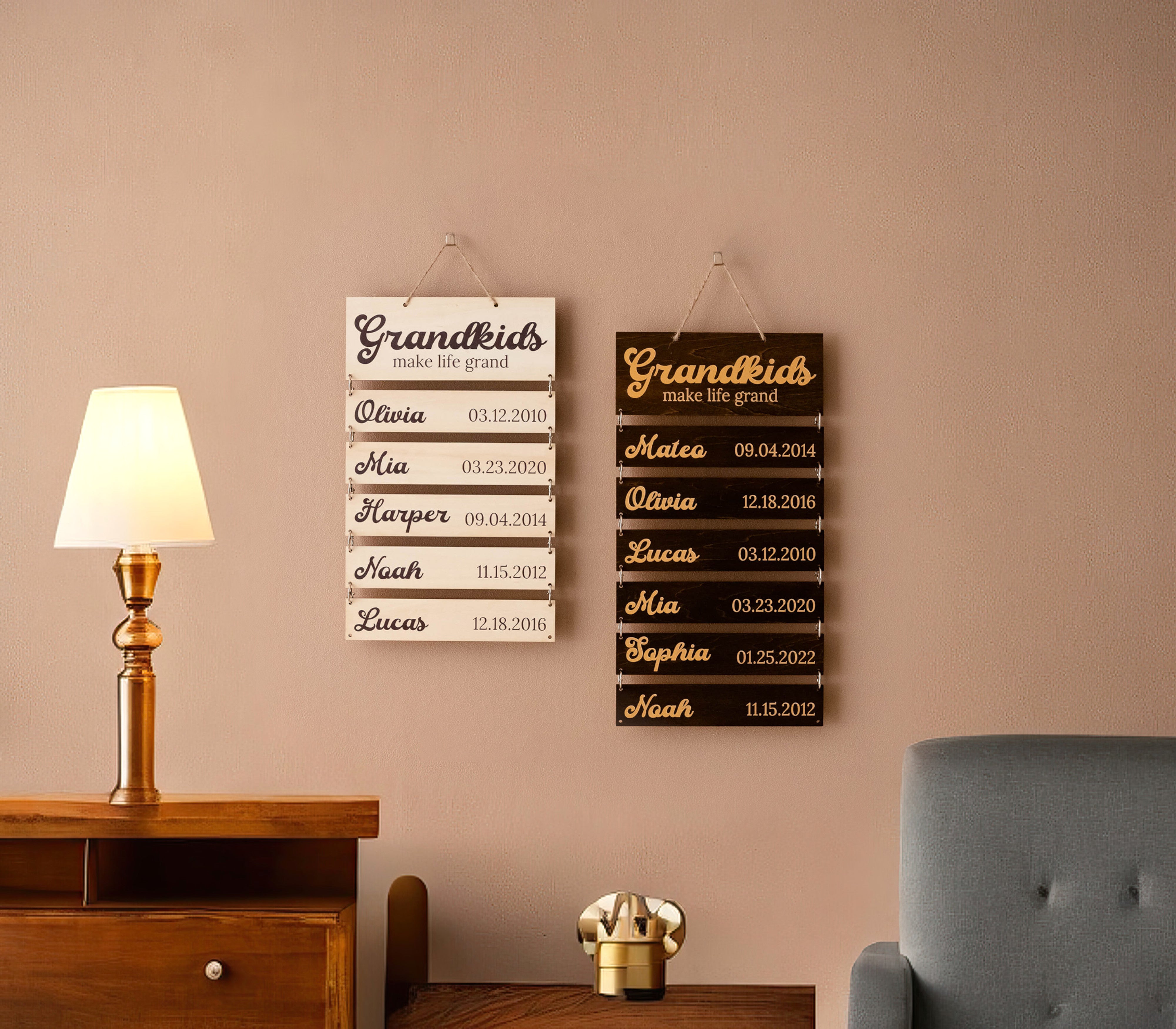 Personalized Family Name Sign Wood for Grandchildren Wall Decor E98