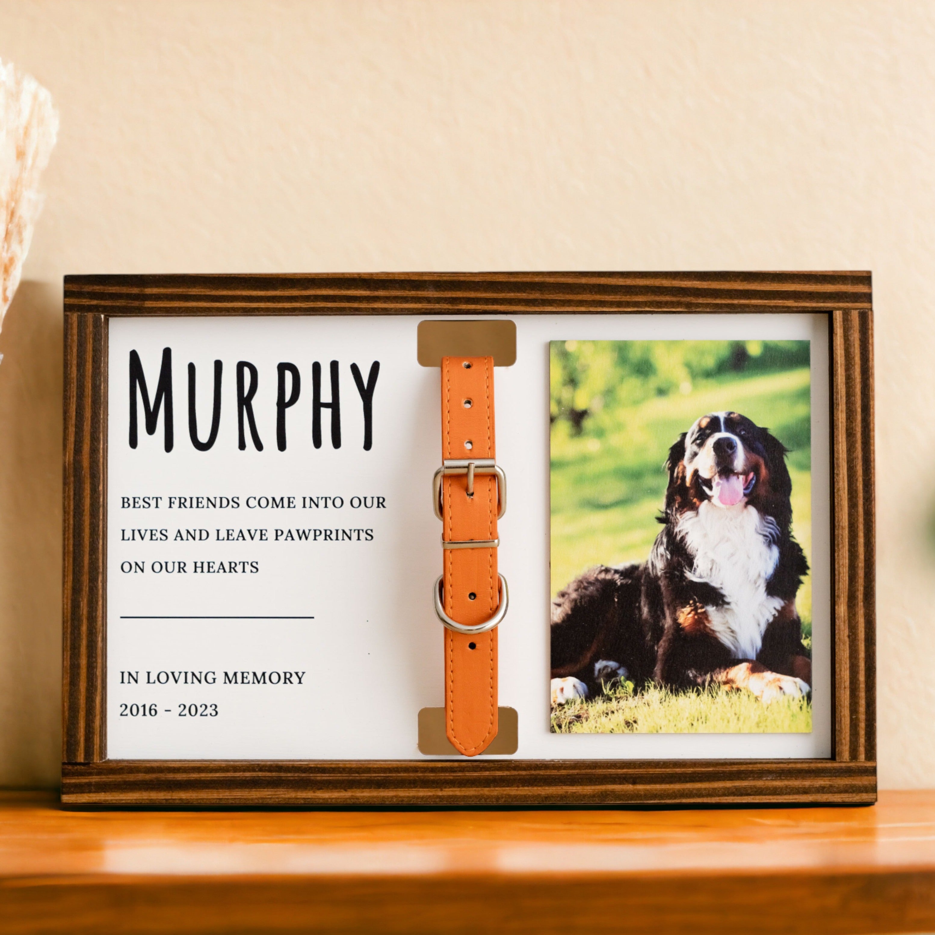 Personalized Pet Memorial Sign with Photo and Collar Charm for Home Décor