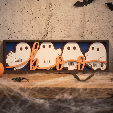 Personalized Ghost Family Name Sign Wood for Family Decor B37