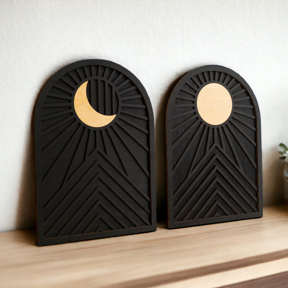 Celestial Sun and Moon Wooden Wall Art for Bohemian Living Room Decor E87