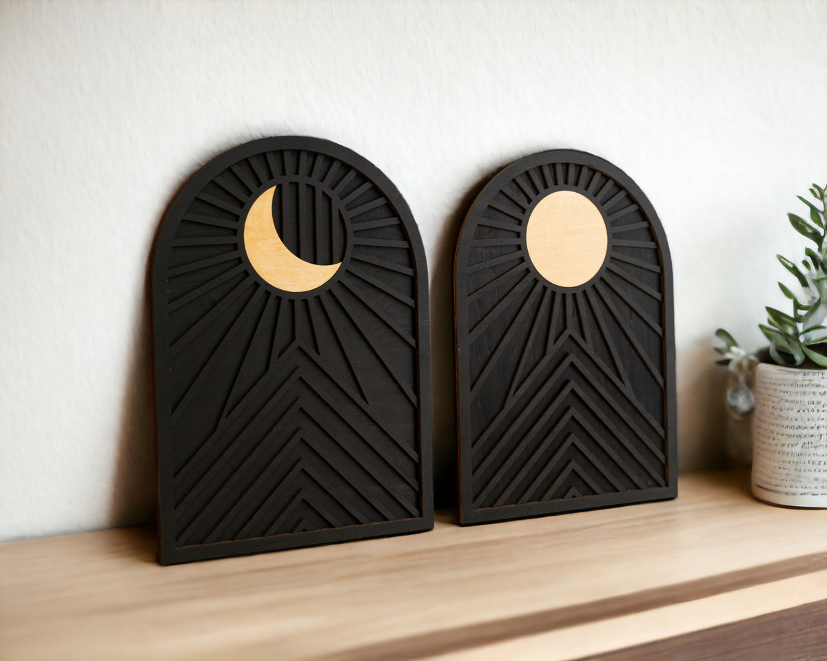 Sun And Moon Wood Wall Art Set for Modern Wall Art Decor E87