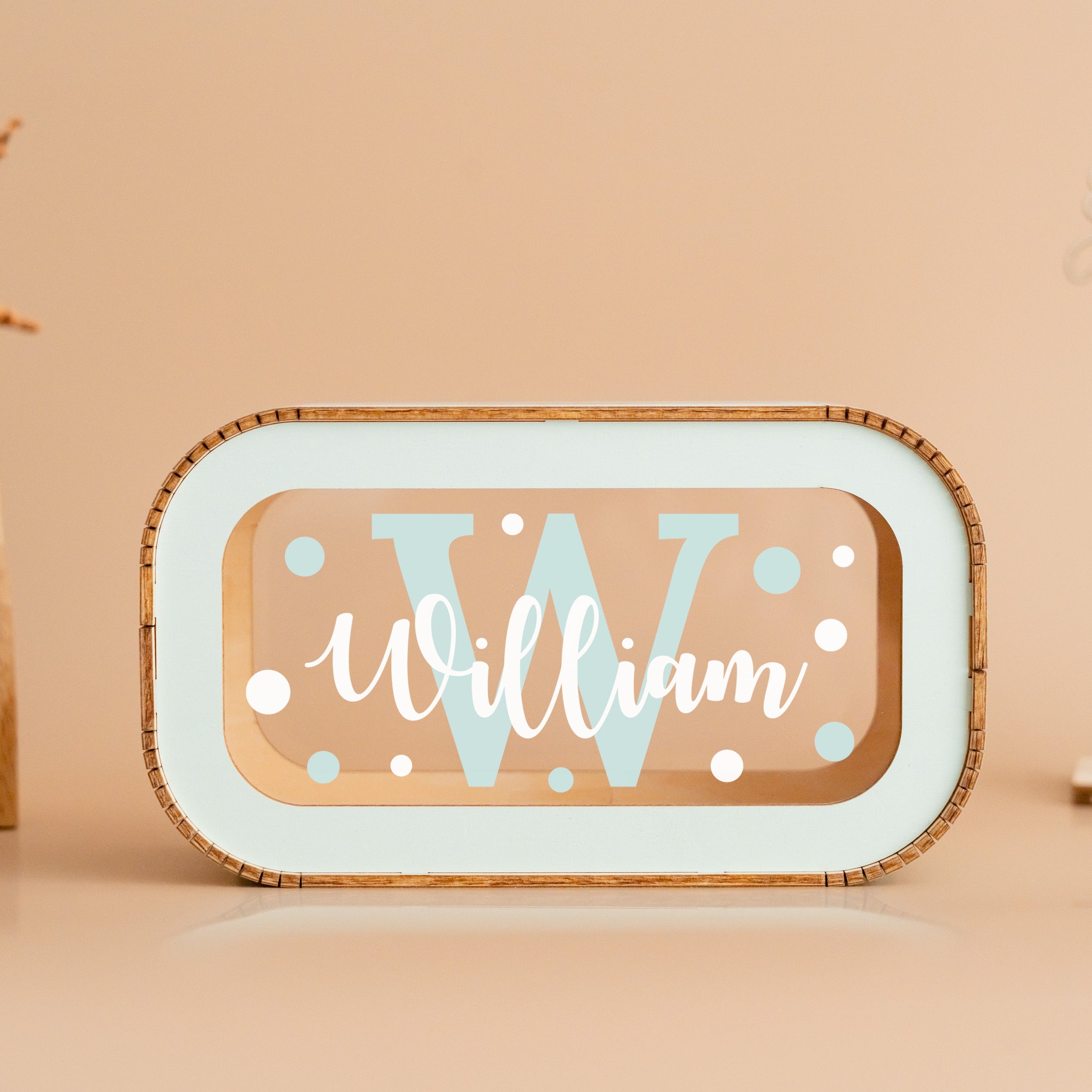 Personalized Wooden Piggy Bank Wood Acrylic Initial Money Box J23