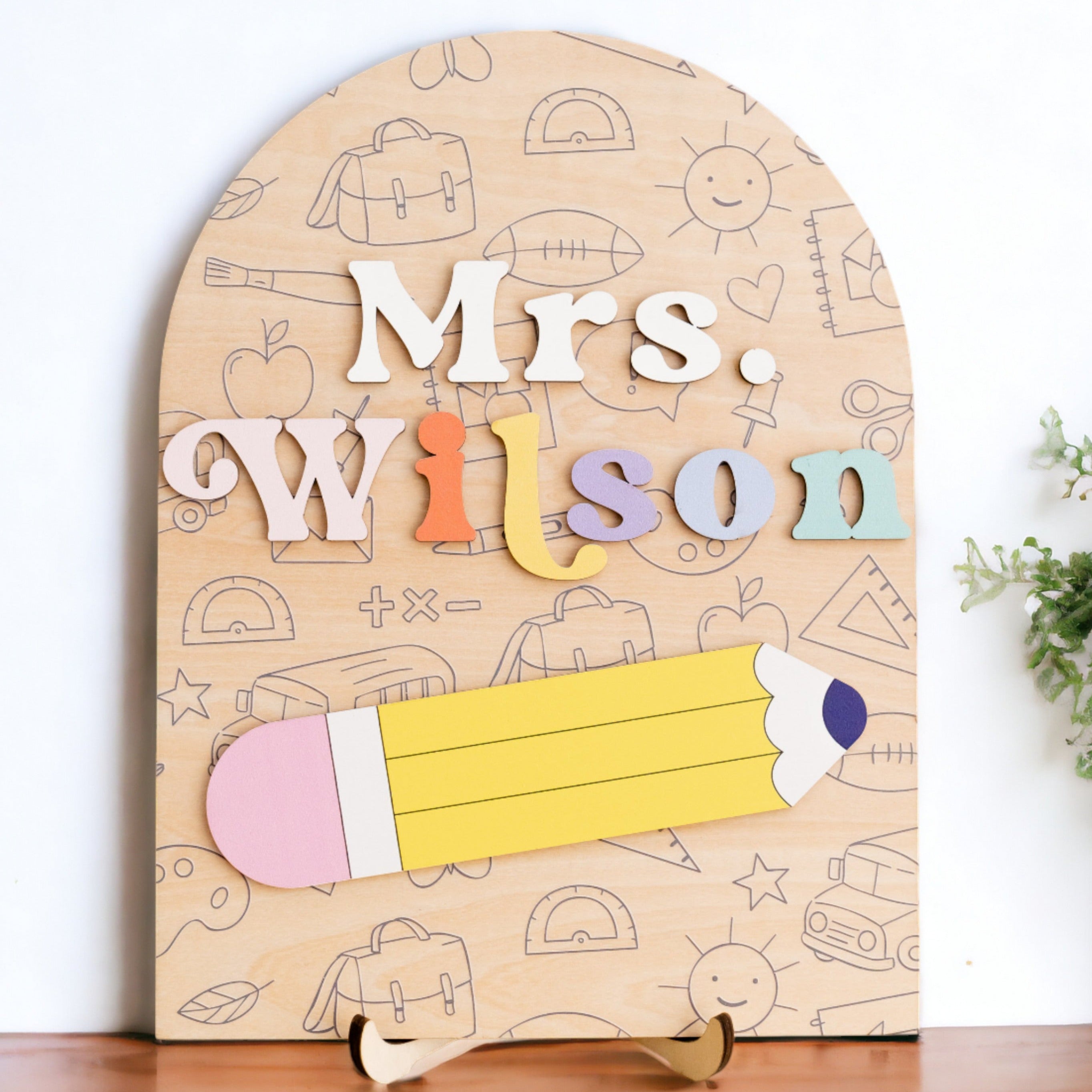 Customized Wooden Teacher's Desk Nameplate For Boho Rustic Decor