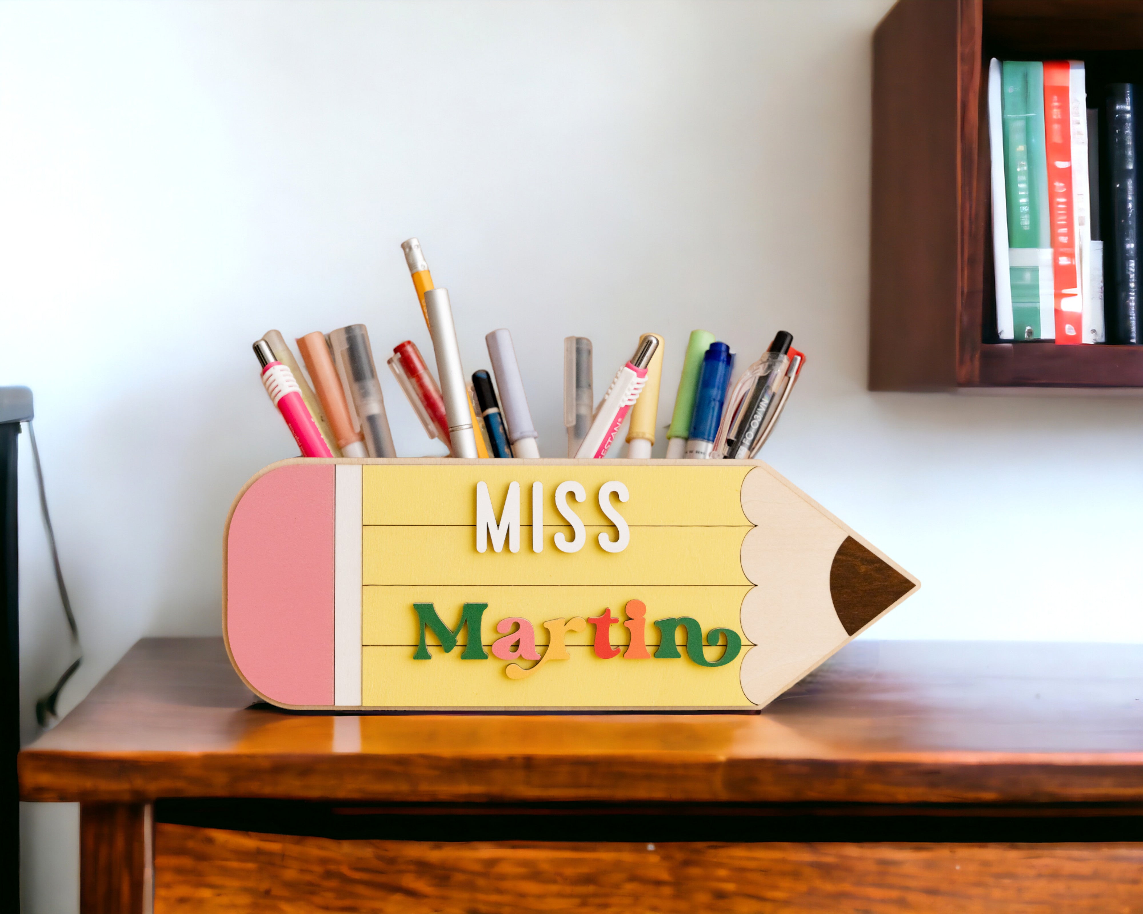 Customized Wooden Teacher's Pencil Desk Holder R02