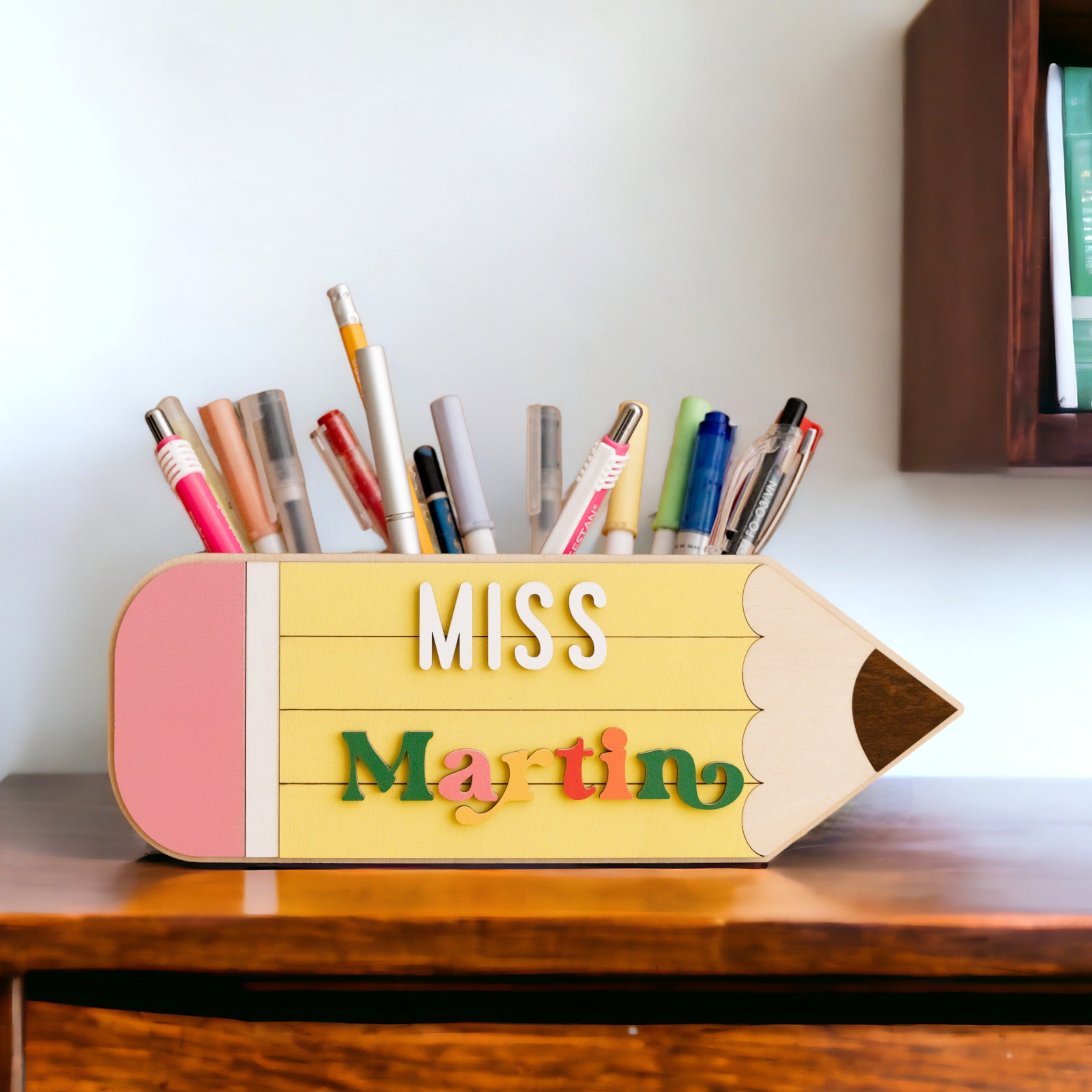 Personalized Wooden Teacher's Pencil Sign for Desk Ornament