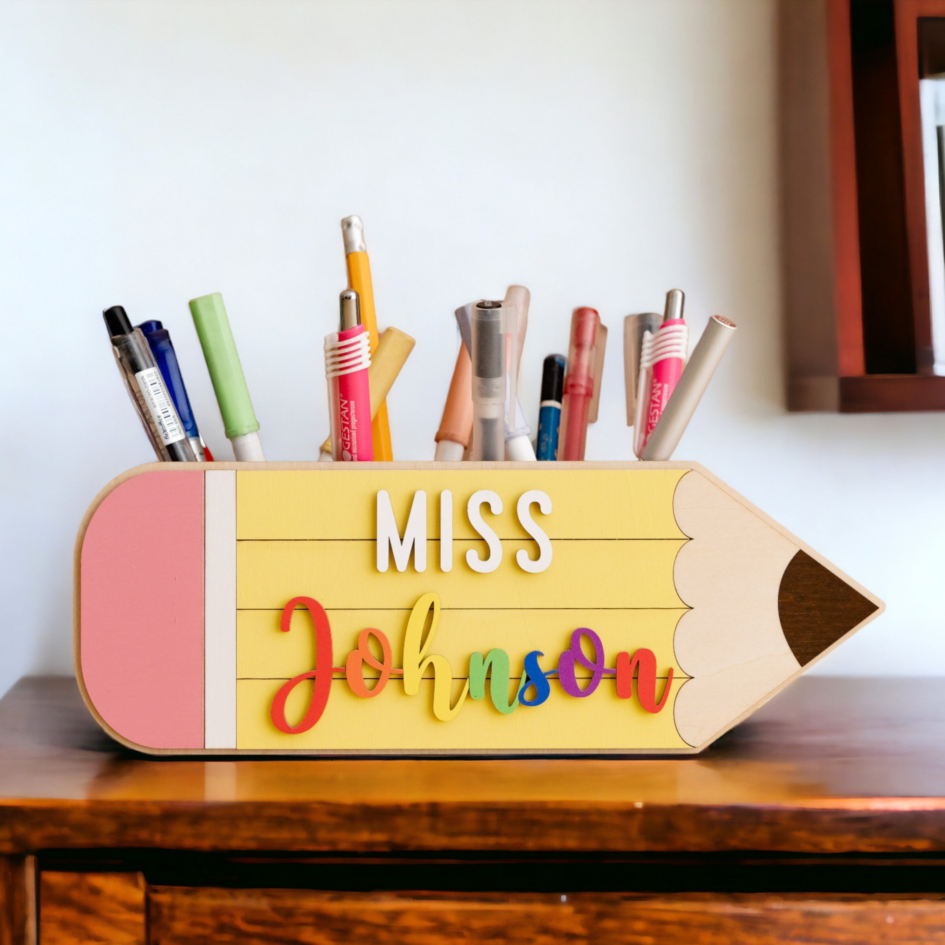 Customized Wooden Teacher's Pencil Nameplate For Desk Decor