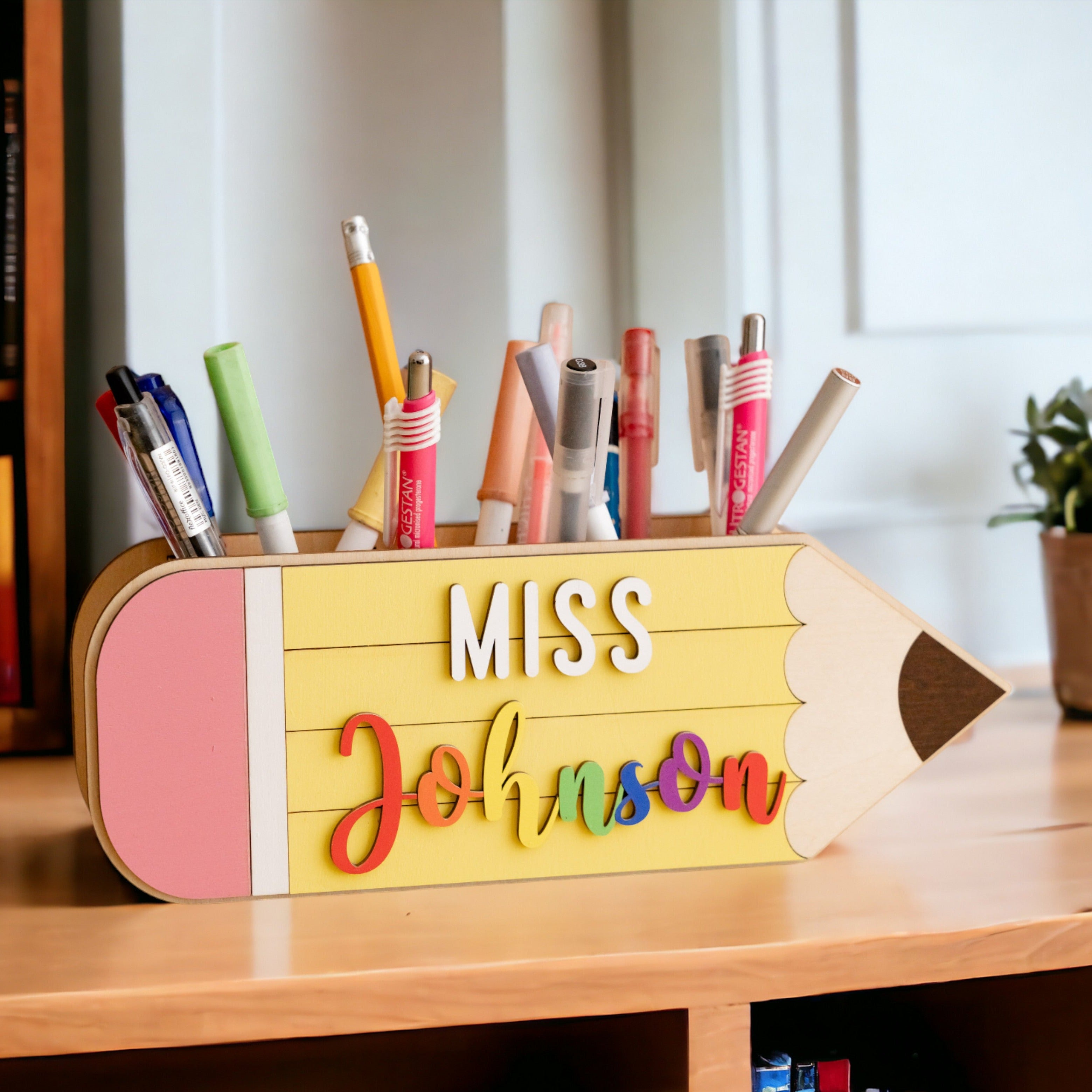 Personalized Wooden Teacher's Pencil Sign for Desk Ornament