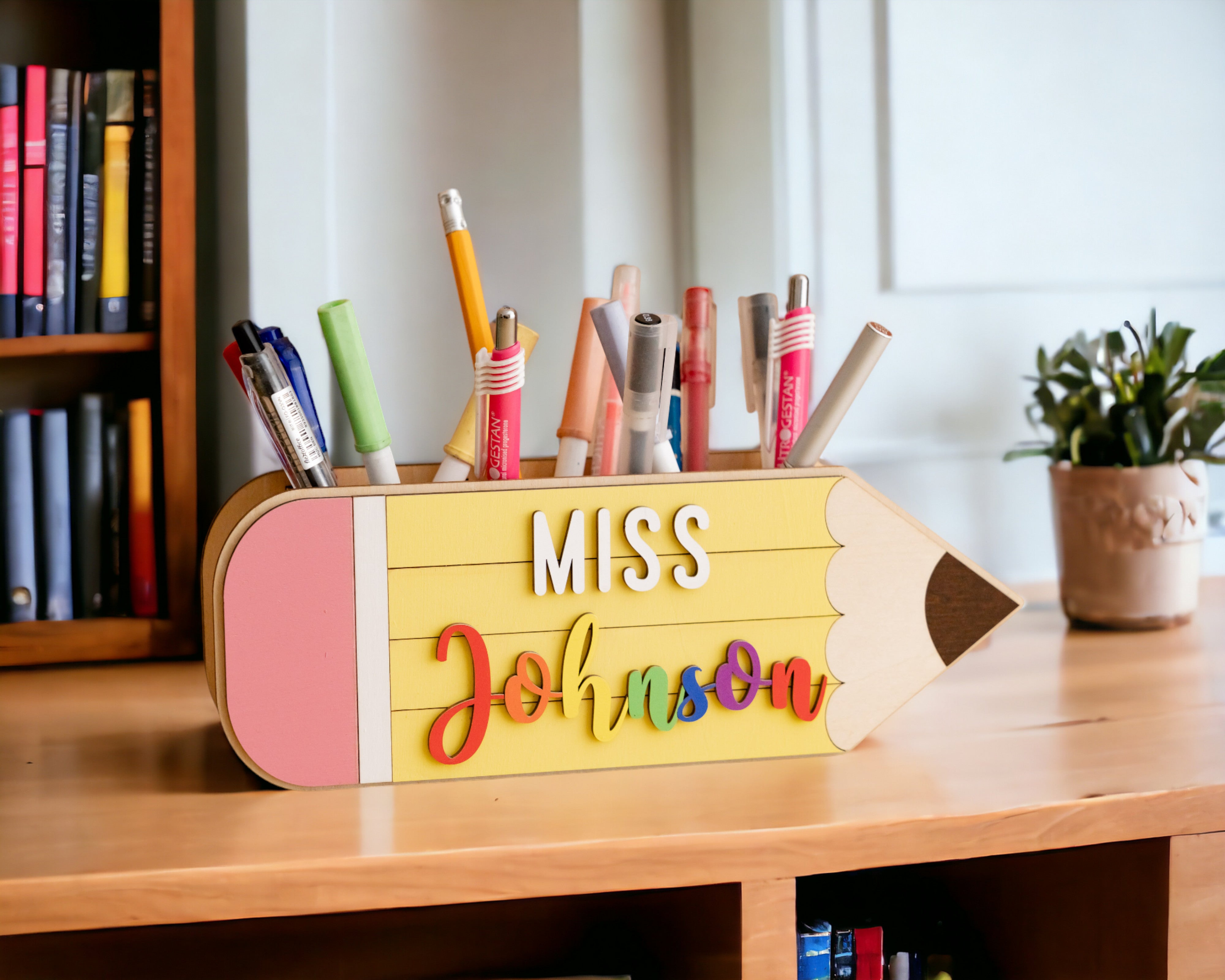 Customized Wooden Teacher's Pencil Desk Holder R02