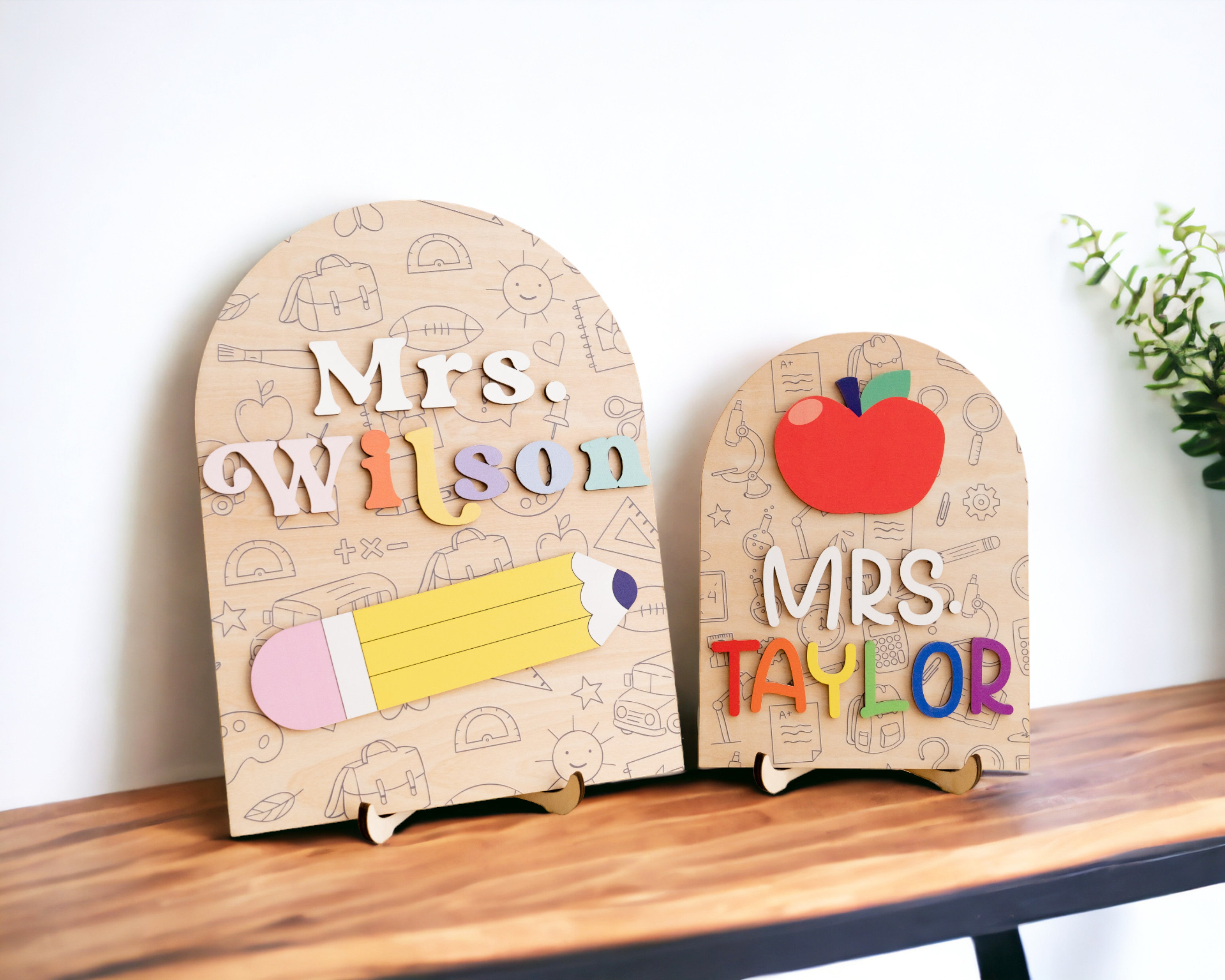 Customized Wooden Teacher's Desk Nameplate For Boho Rustic Decor