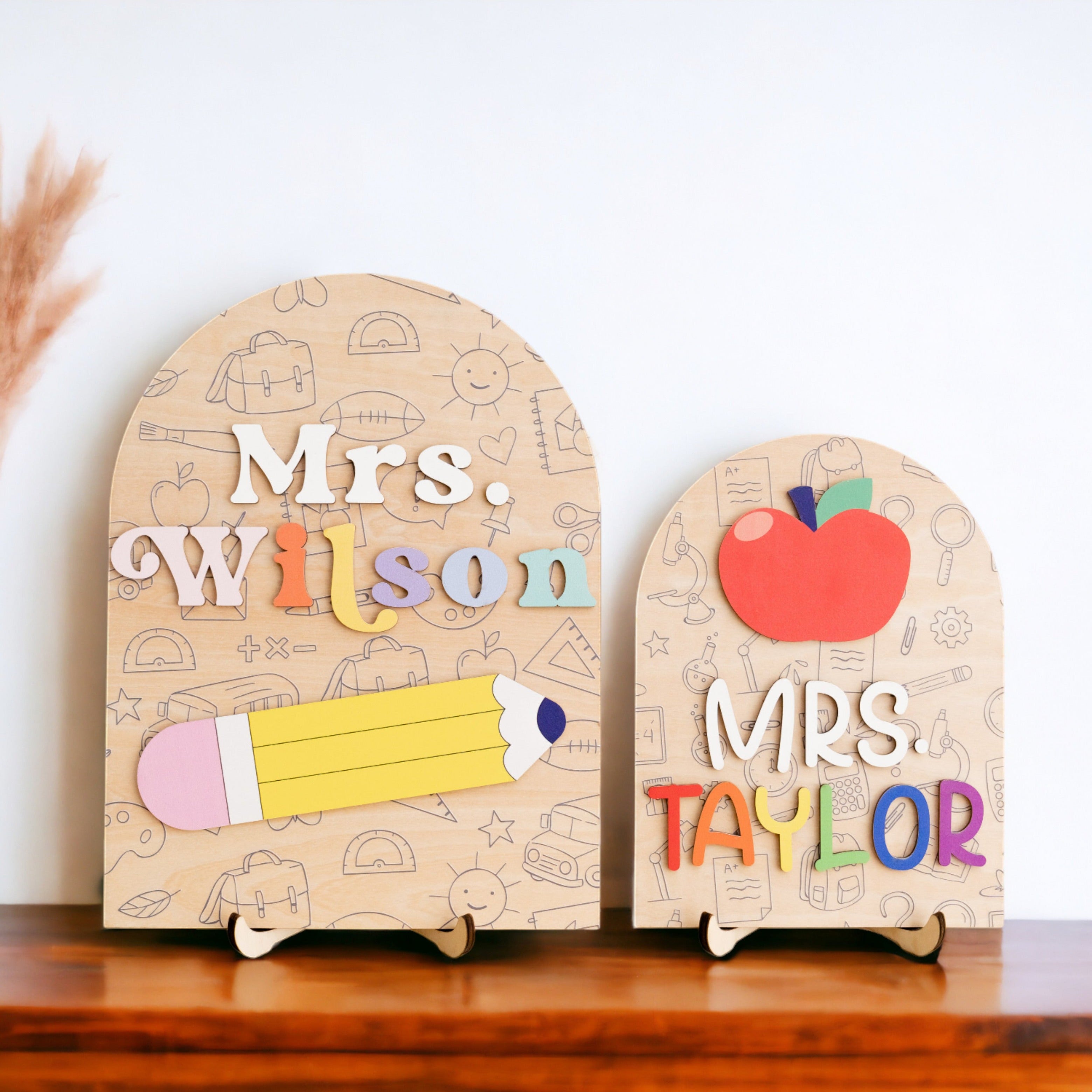 Customized Wooden Teacher's Desk Nameplate For Boho Rustic Decor