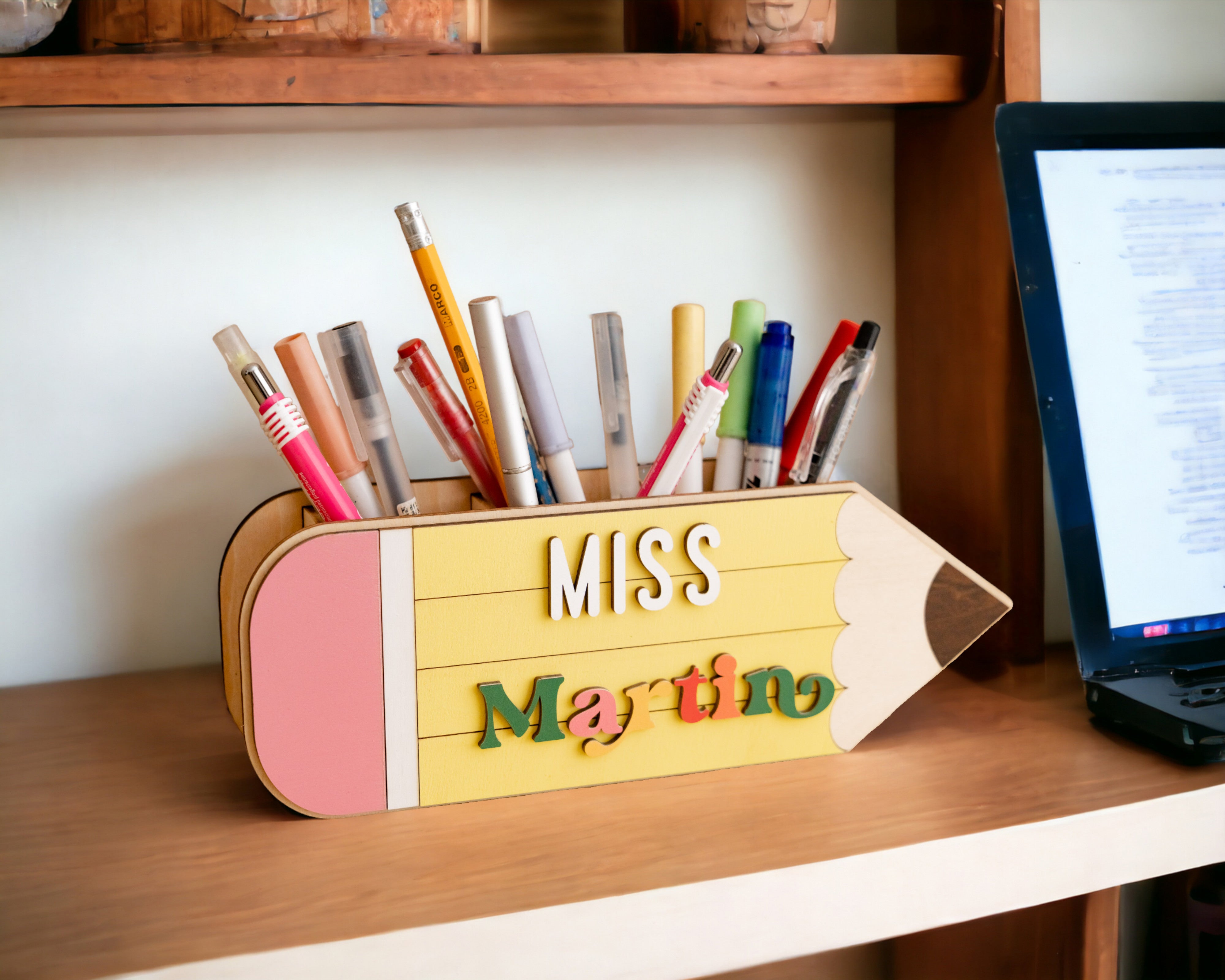 Personalized Wooden Teacher’s Pencil Sign for Teacher Gifts and Desk Decor R02