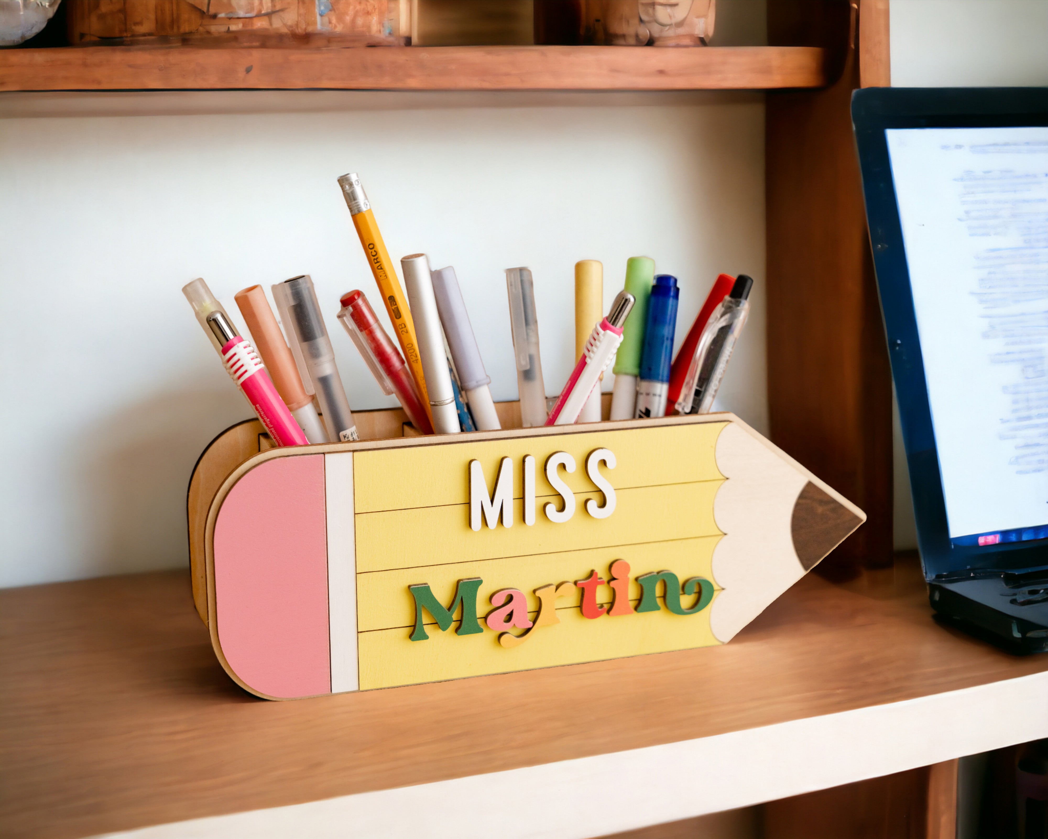 Customized Wooden Teacher's Pencil Nameplate For Desk Decor