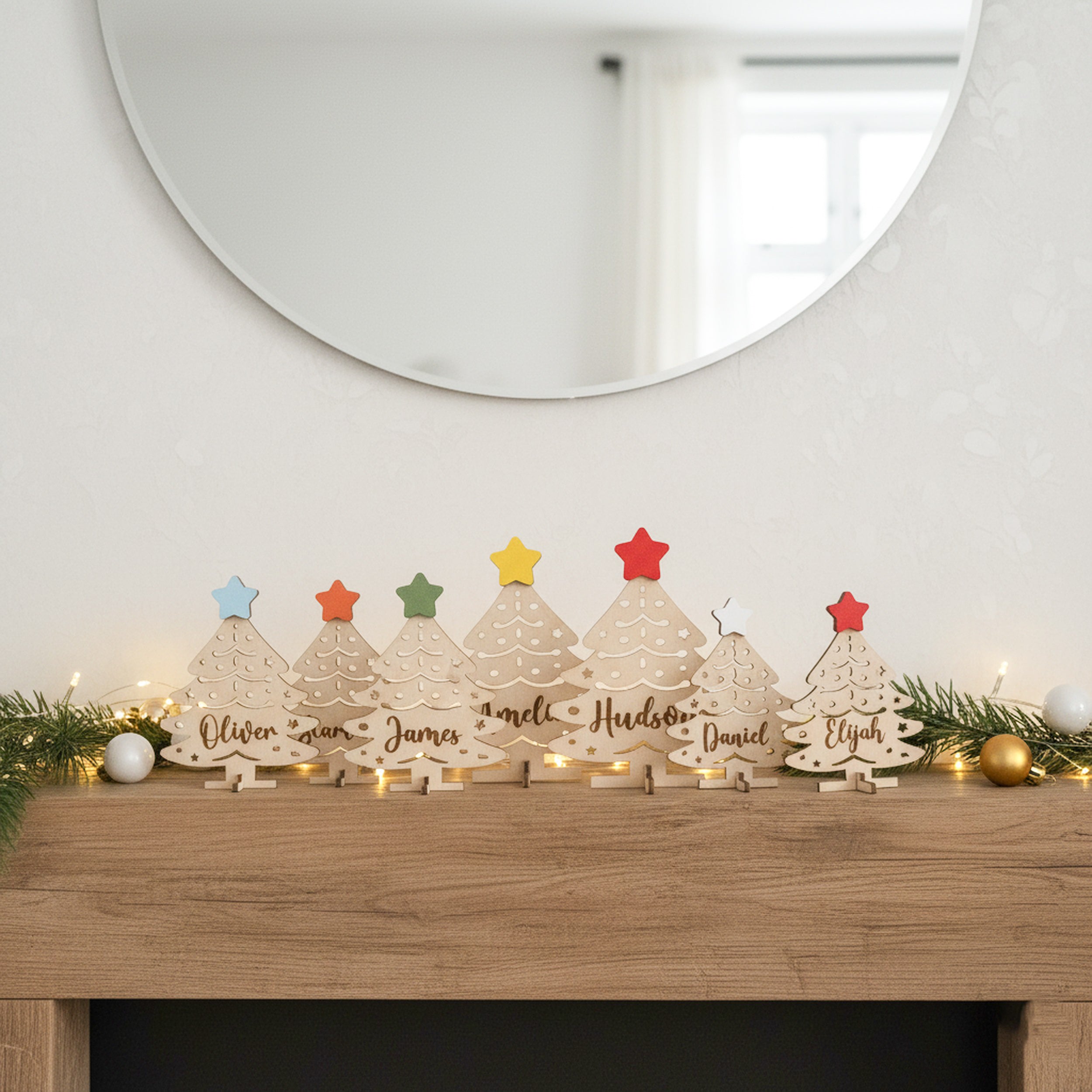 Personalized Wooden Christmas Tree Name Place Wood for Christmas Table Place Cards D17