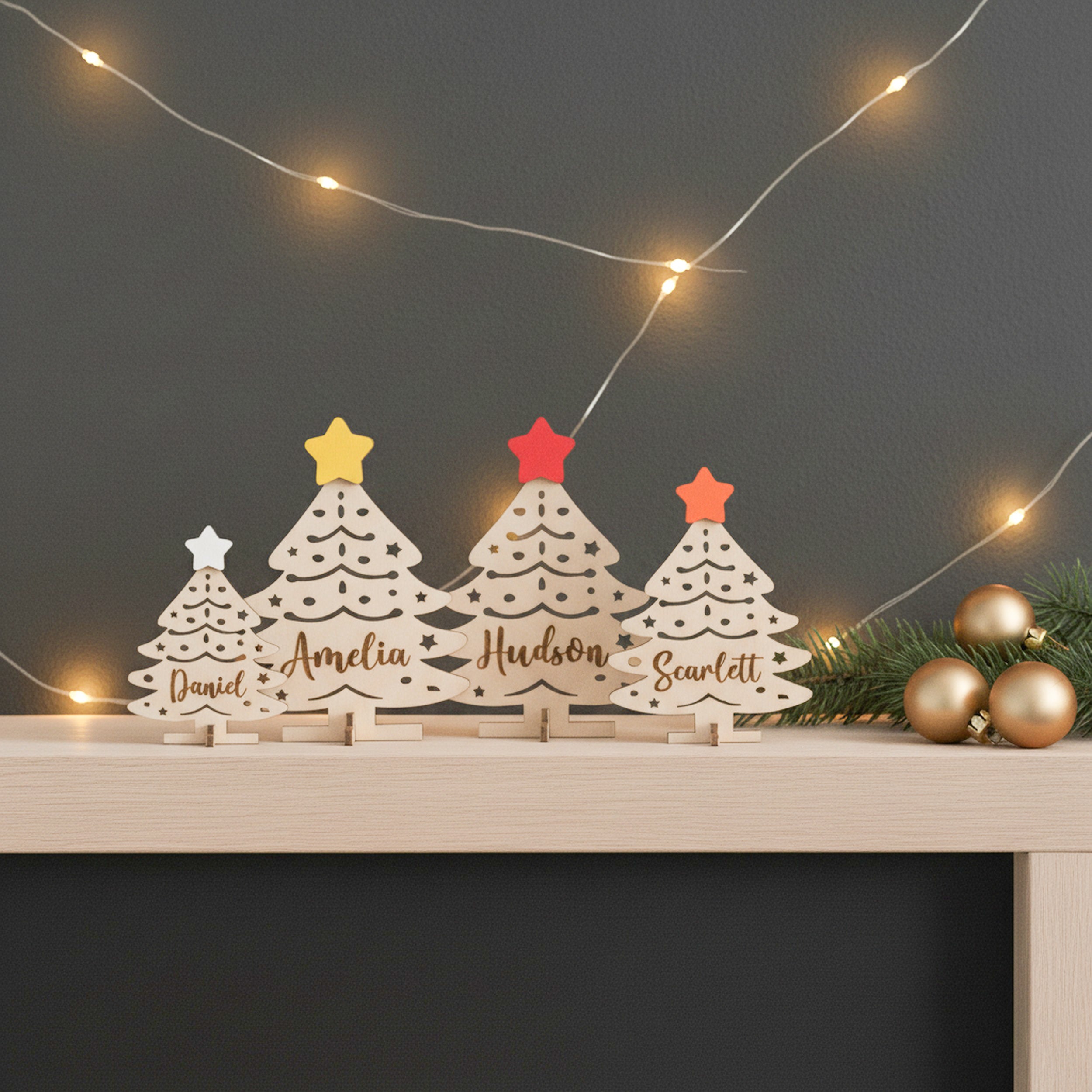 Personalized Wooden Christmas Tree Name Place Wood for Christmas Table Place Cards D17