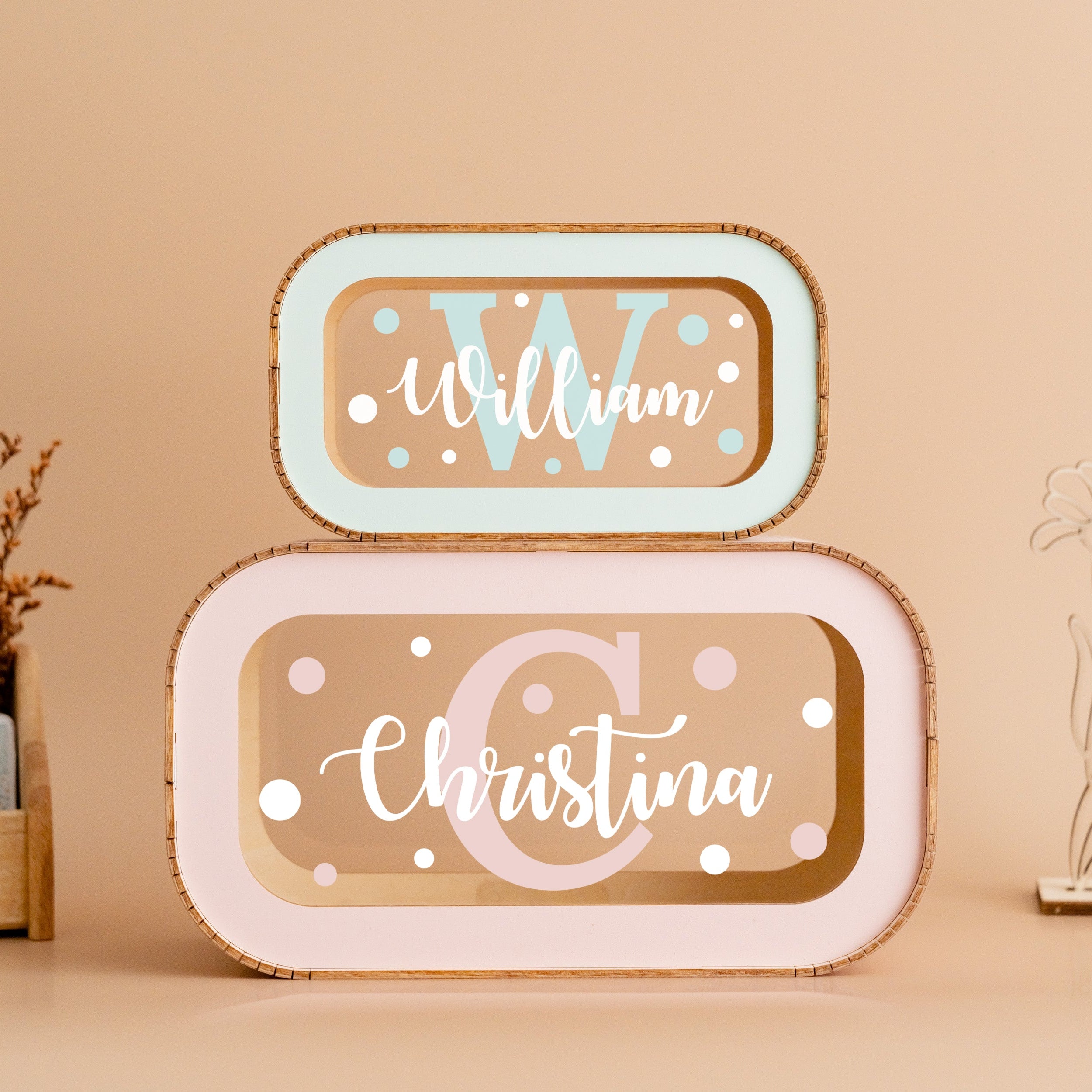 Personalized Wooden Piggy Bank Wood Acrylic Initial Money Box J23