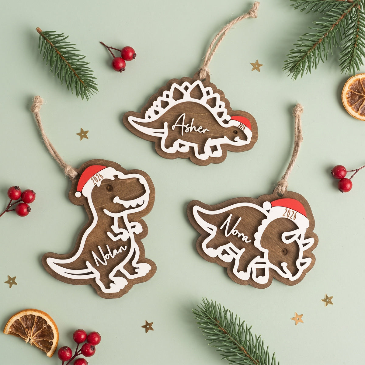 Personalized Kids Christmas Ornament Wood and Baby Tree Decor B45