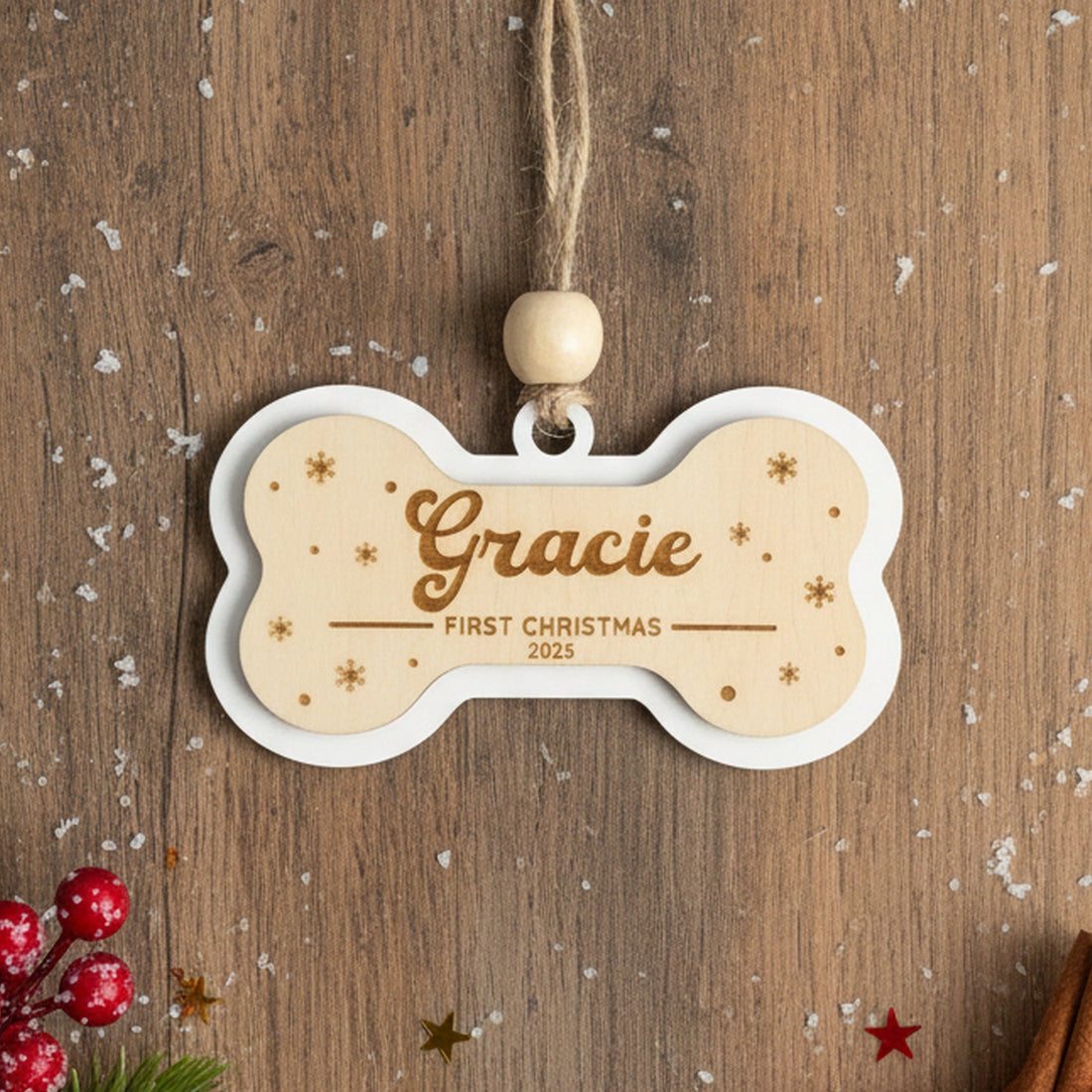 Personalized Wooden Dog Bone Christmas Ornament for Personalized Pet Ornaments and Custom Dog Ornament M49