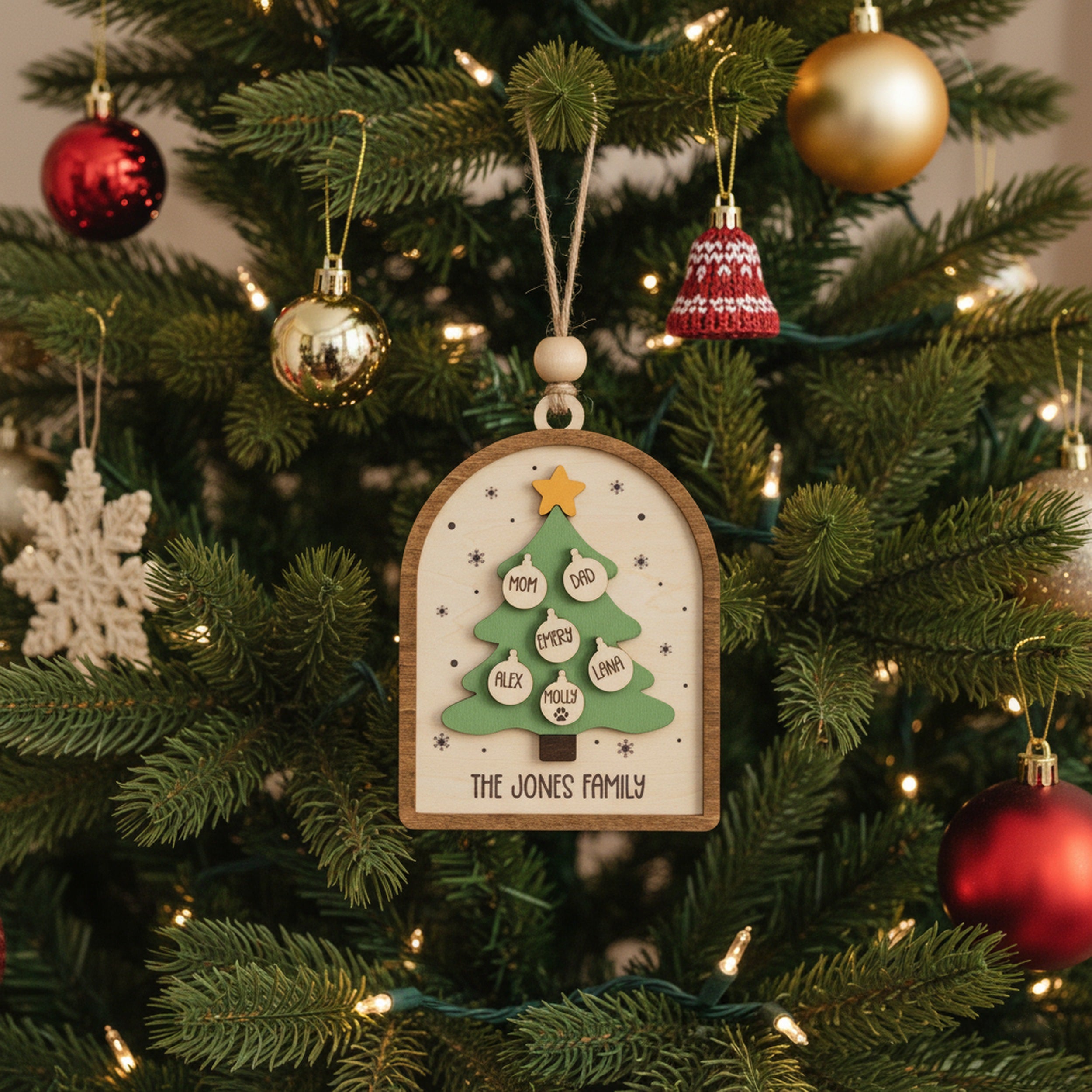 Wooden Family Christmas Tree Ornament Wood for Family Christmas Ornaments R63