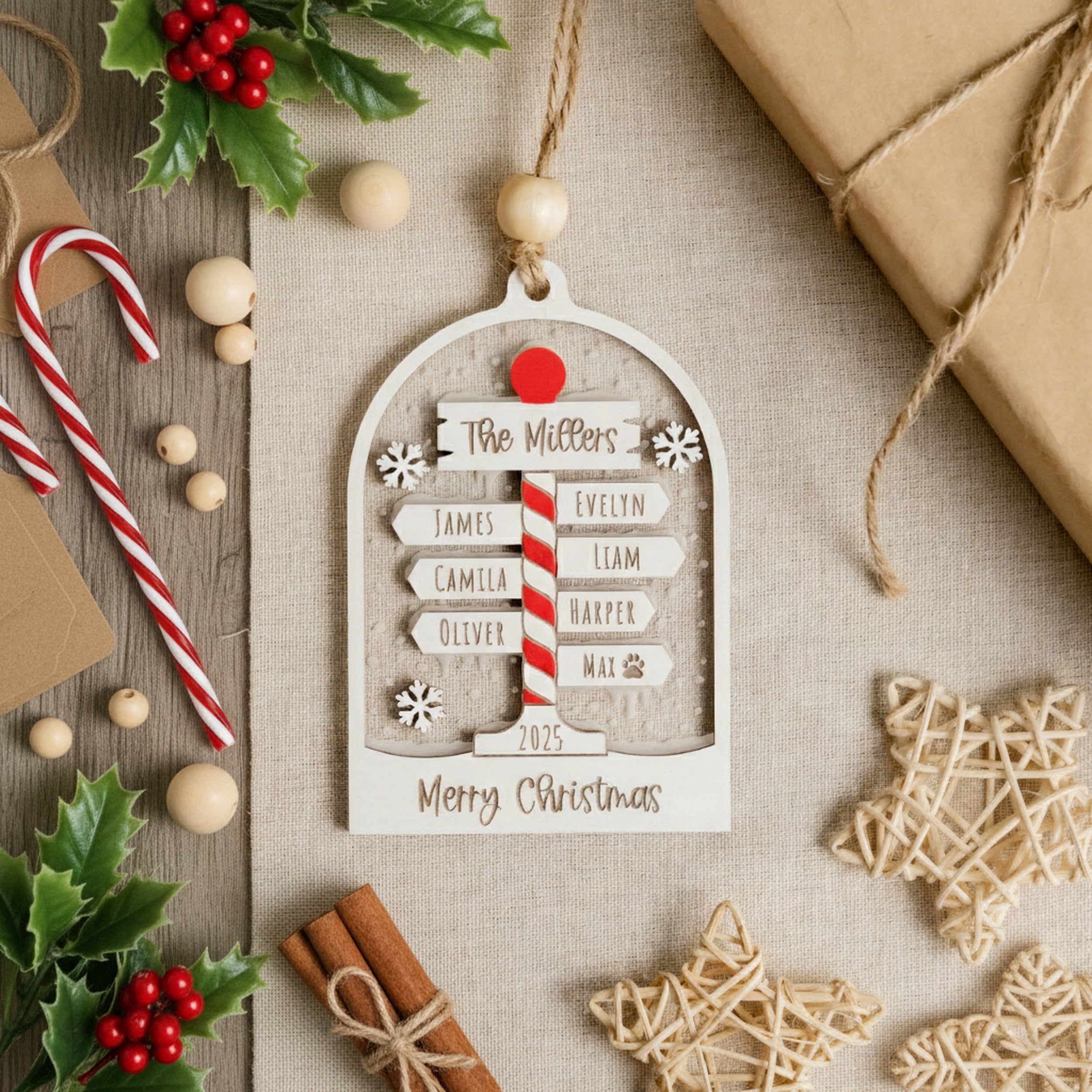 Personalized Family Christmas Ornament Wood Acrylic for Family Christmas Ornaments O46