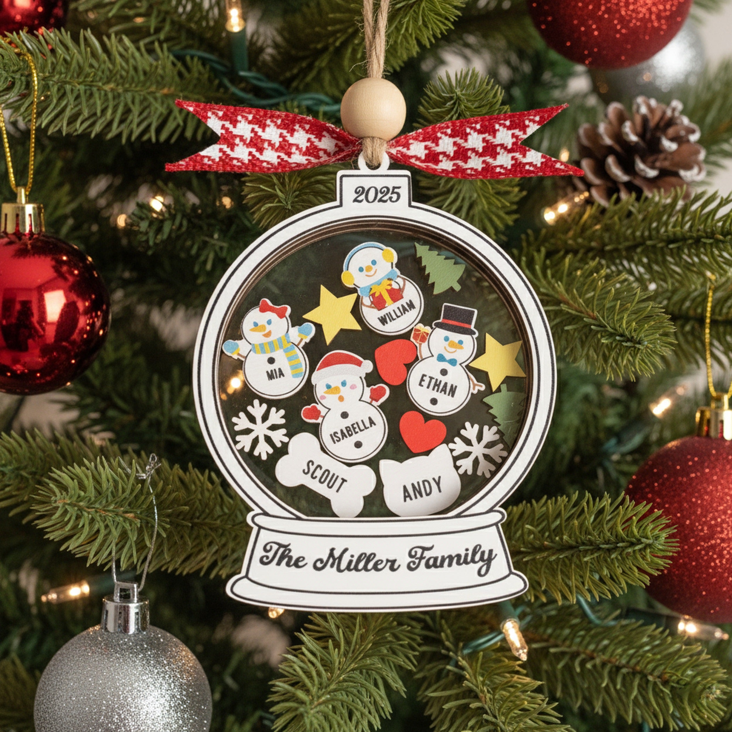 Personalized Shaker Family Christmas Ornament Wood for Family Christmas Gifts and Wooden Ornaments R75