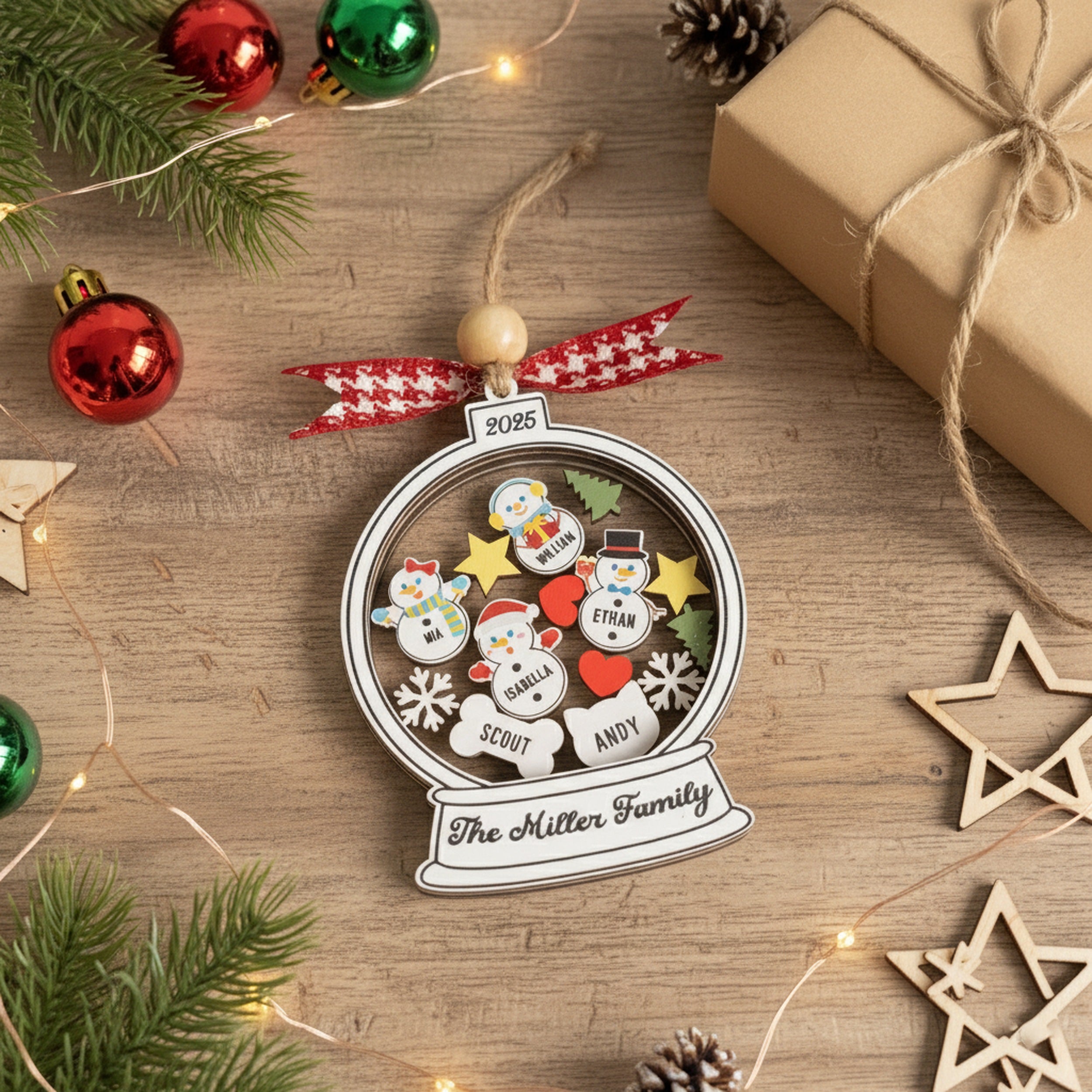Personalized Shaker Family Christmas Ornament Wood for Family Christmas Gifts and Wooden Ornaments R75