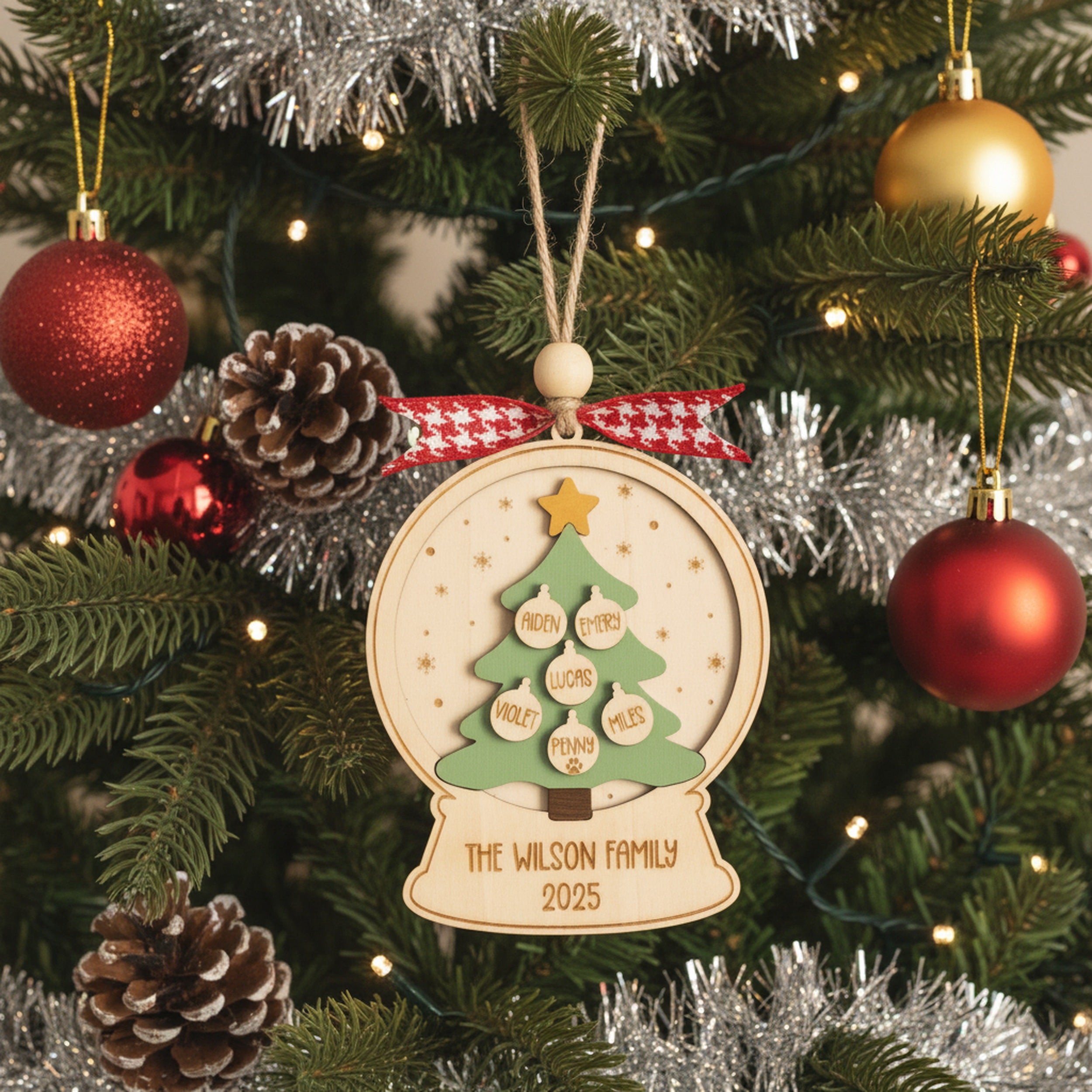 Wooden Family Christmas Tree Ornament Wood for Family Decor R71
