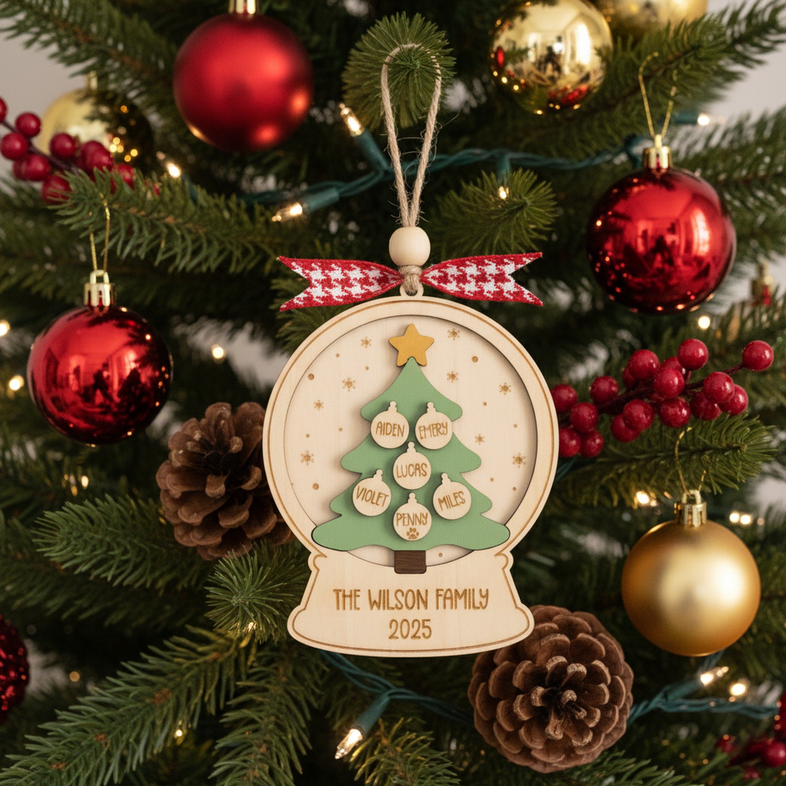 Wooden Family Christmas Tree Ornament Wood for Family Decor R71