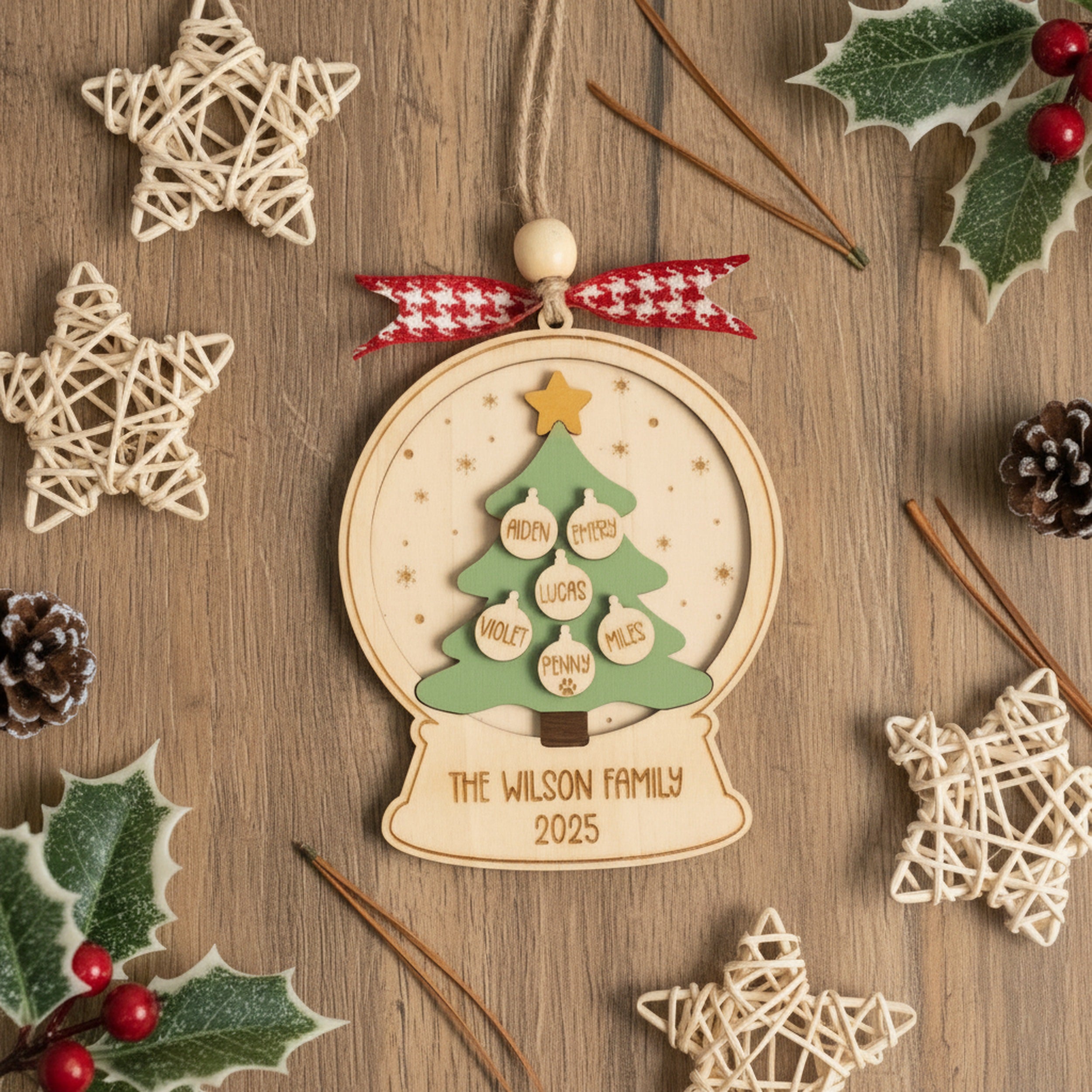 Wooden Family Christmas Tree Ornament Wood for Family Decor R71