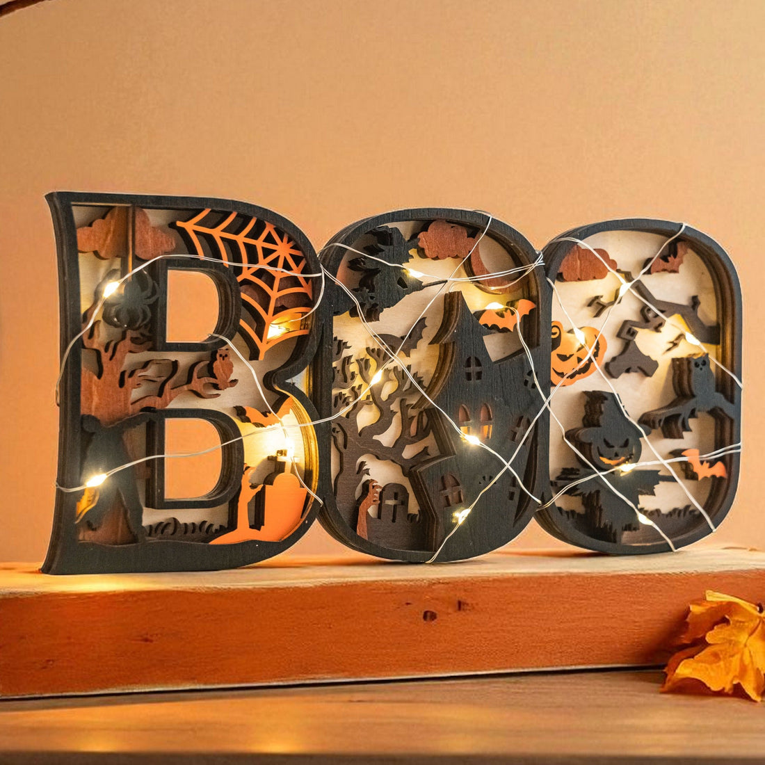 Layered Wooden Halloween BOO Sign Wood Halloween Table Decor D11