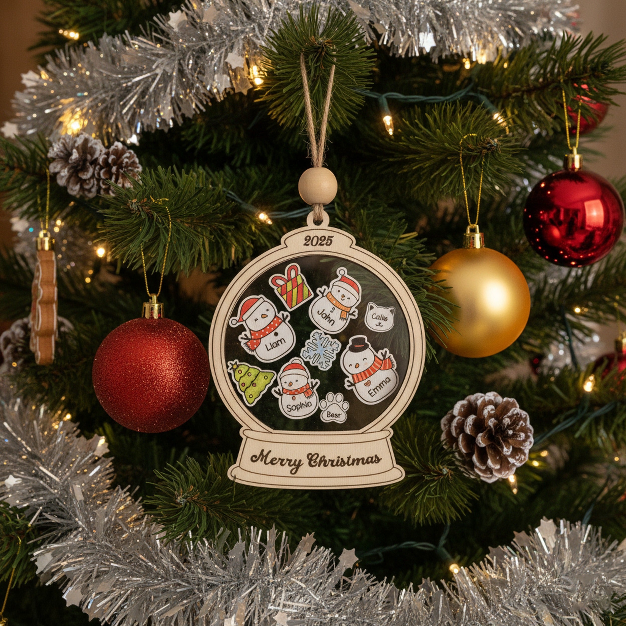 Wooden Shaker Family Christmas Ornament Custom Name Ornament and Family Ornament Gift D20
