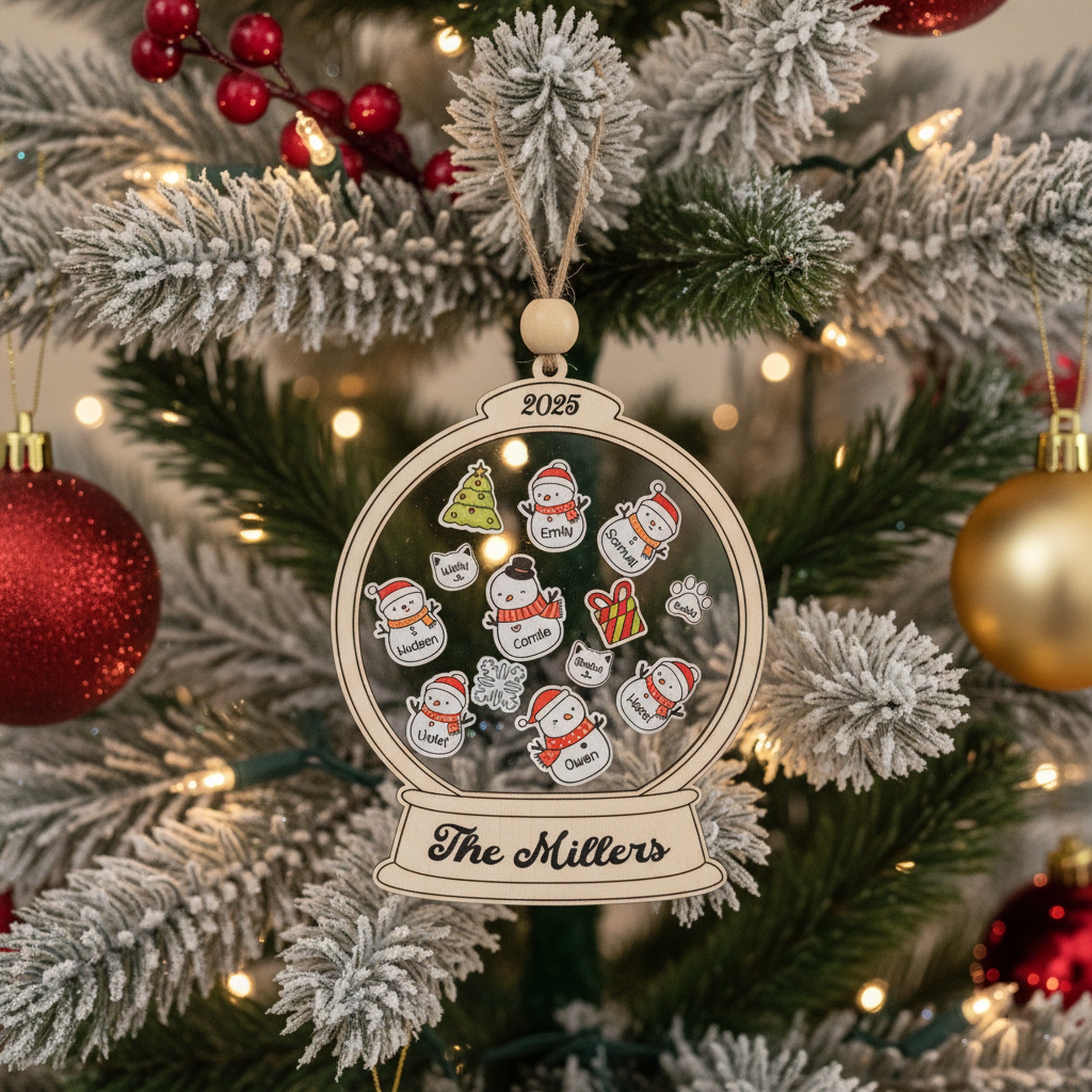 Wooden Shaker Family Christmas Ornament Custom Name Ornament and Family Ornament Gift D20