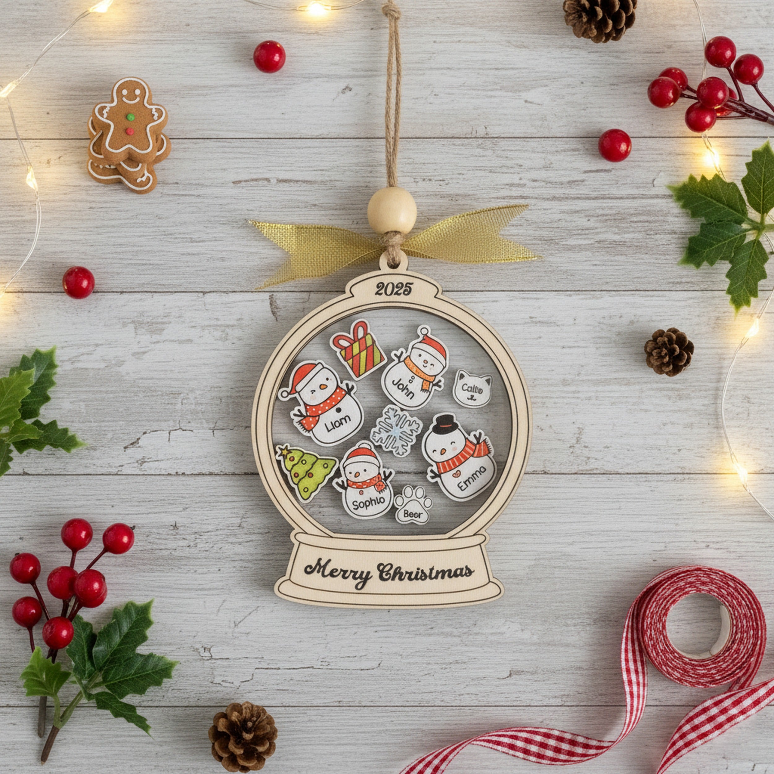 Wooden Shaker Family Christmas Ornament Custom Name Ornament and Family Ornament Gift D20