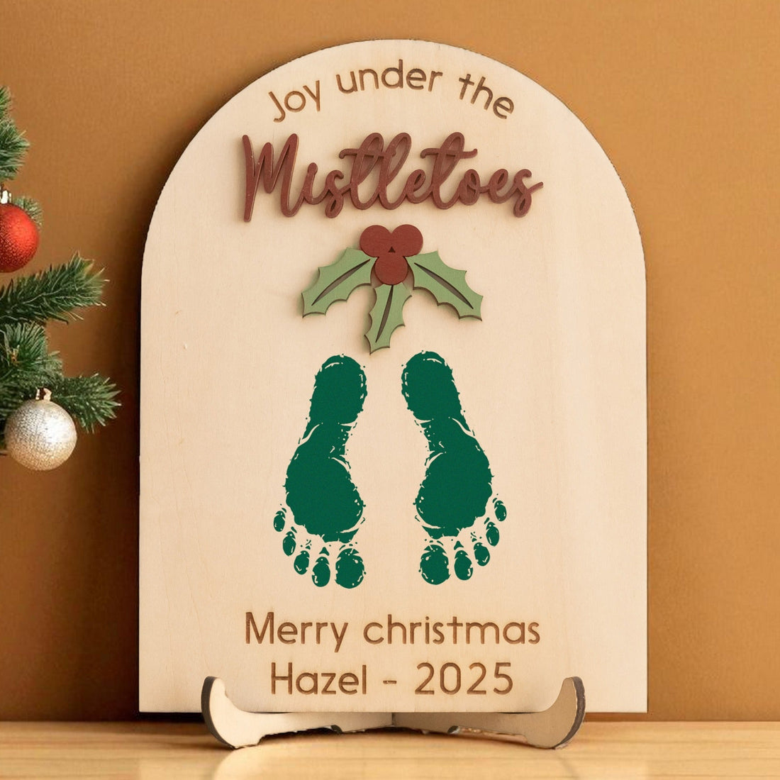 Baby Footprint Christmas Sign Wood for Baby Holiday Keepsake D24