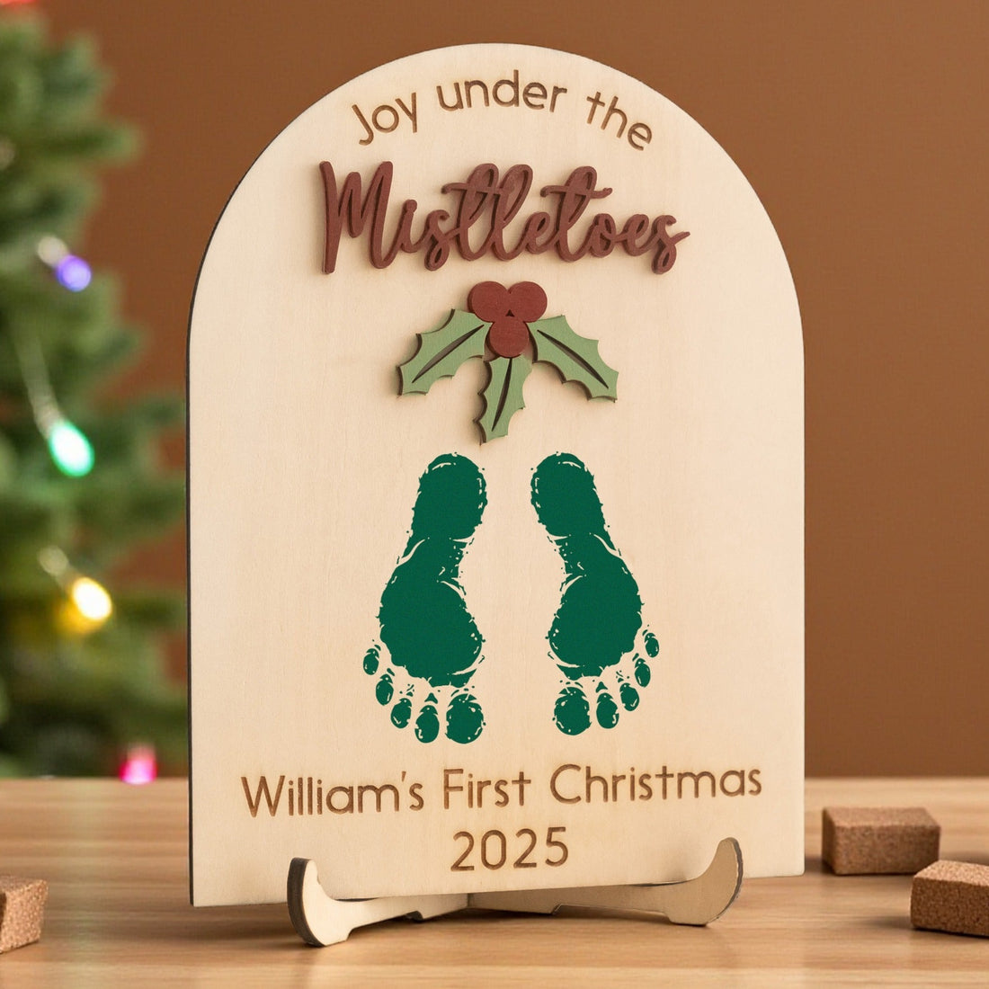 Baby Footprint Christmas Sign Wood for First Christmas Decor D24