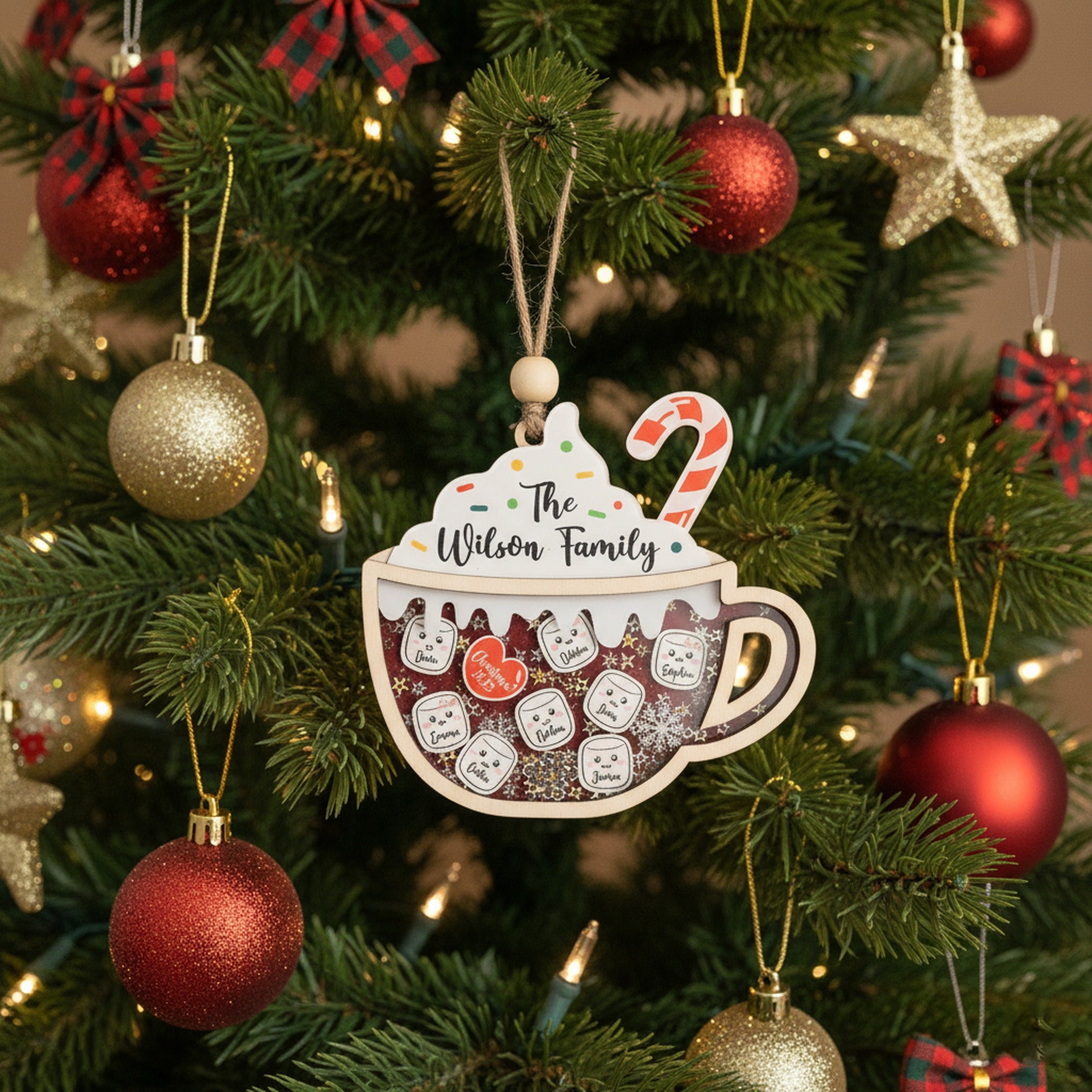 Personalized Family Hot Cocoa Ornament for Christmas Tree Decor D33